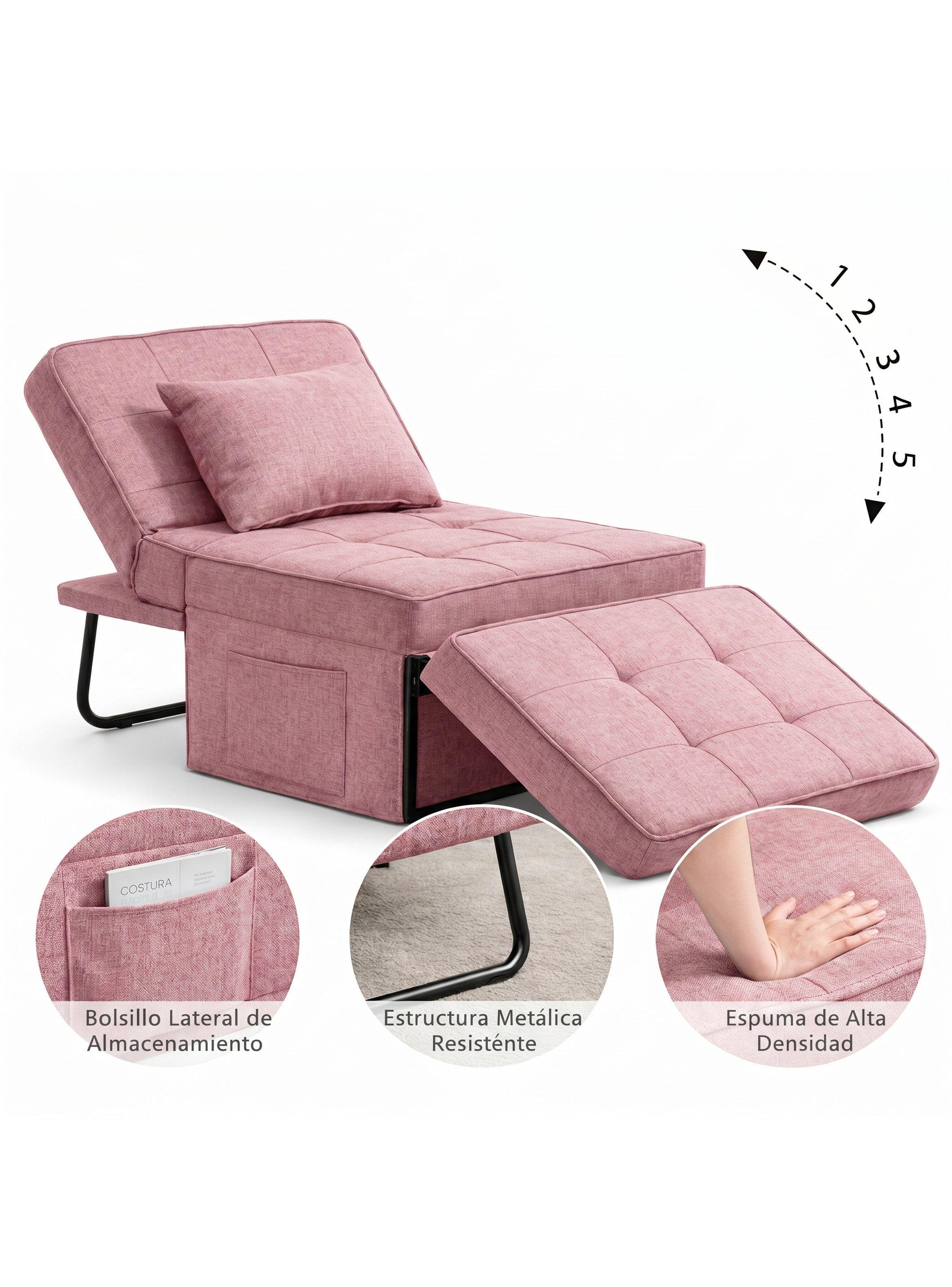 Sofá Cama 4 en 1 Reclinable Convertible Rosa-7