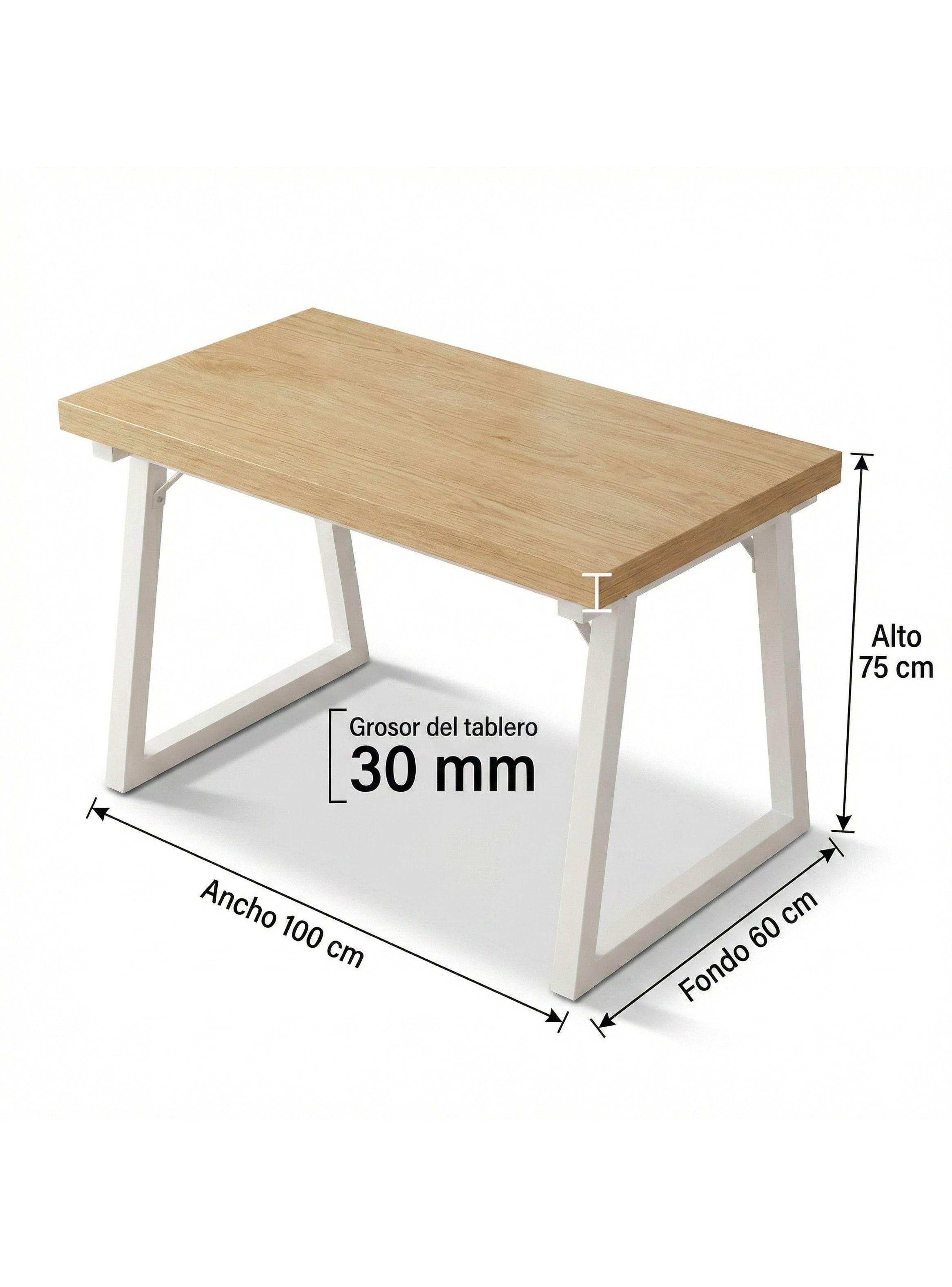 Homer Design Escritorio Pata Metal Oficina 100x60x75cm Gruesa 30mm Color Marrón Claro-2