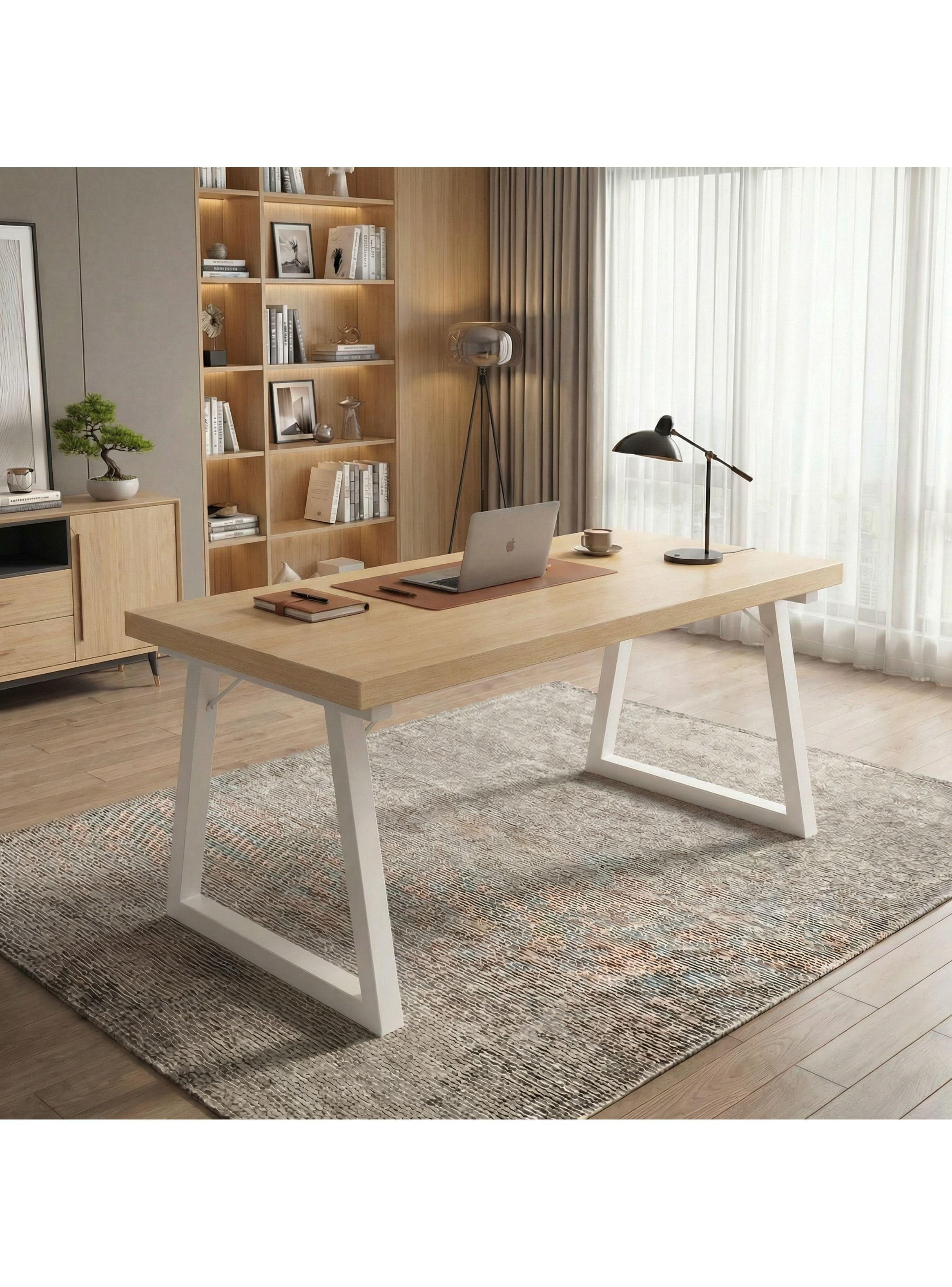 Homer Design Escritorio Pata Metal Oficina 100x60x75cm Gruesa 30mm Color Marrón Claro-5