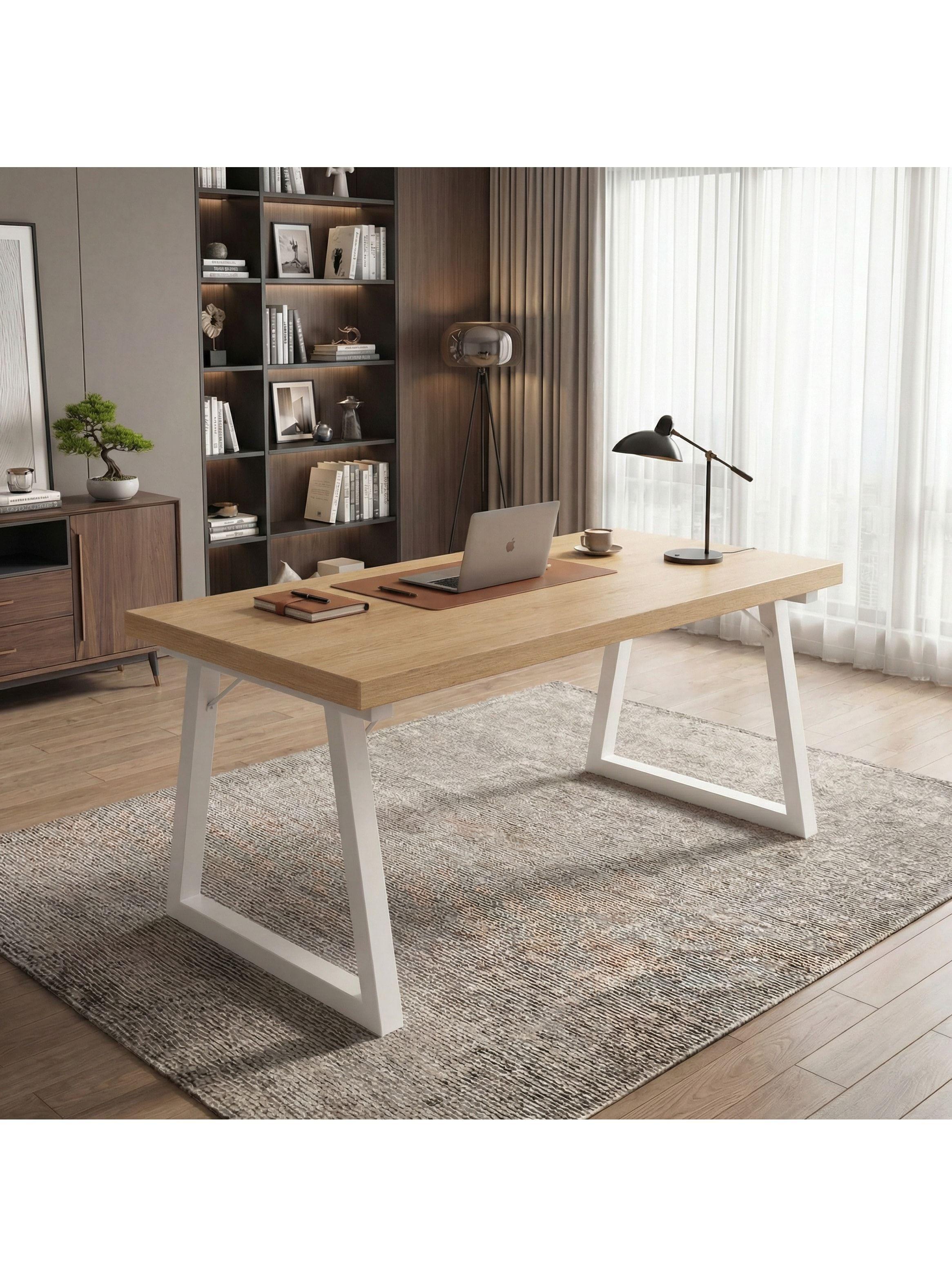 Homer Design Escritorio Pata Metal Oficina 100x60x75cm Gruesa 30mm Color Marrón Claro-6