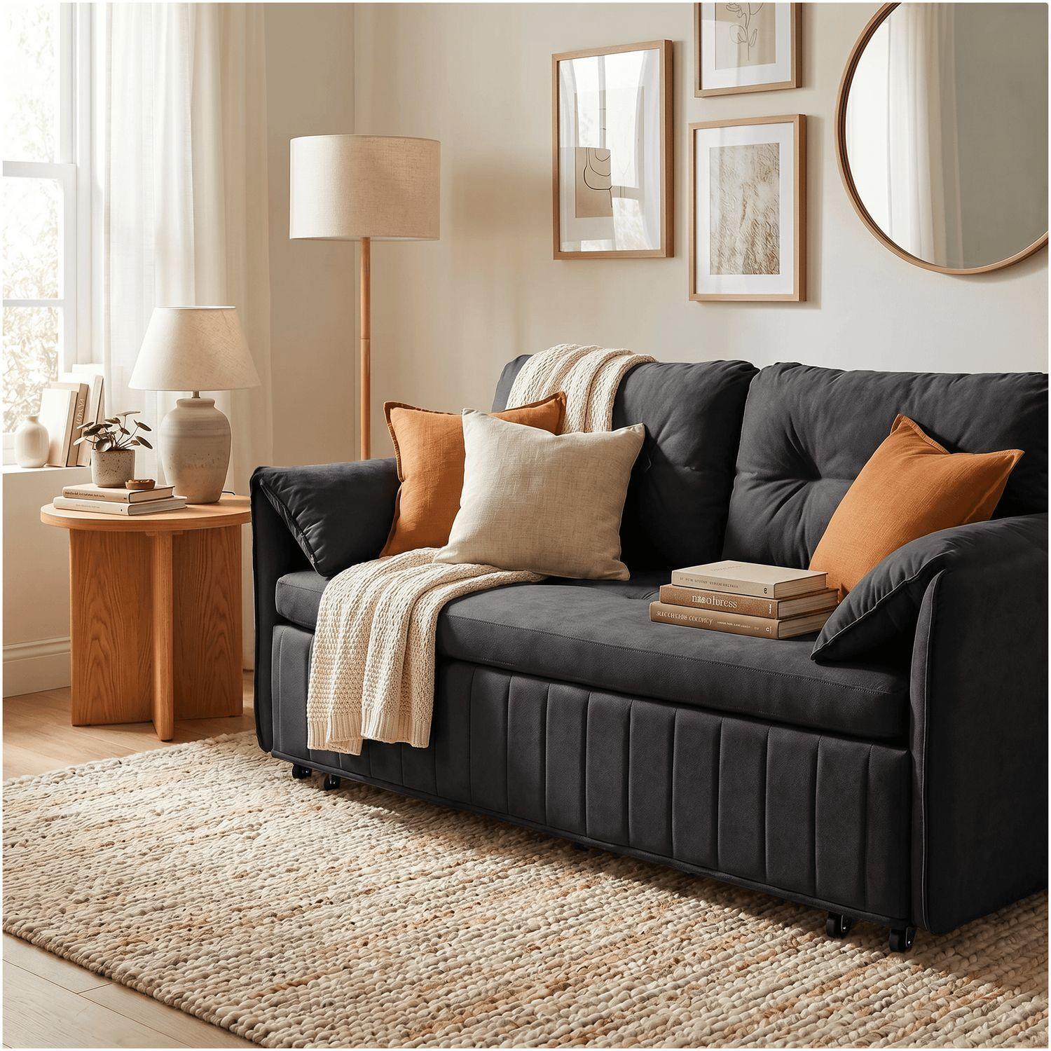 Sofa Cama 170cm tela tecnica Base De Fierro con Almacenamiento NEGRO-1