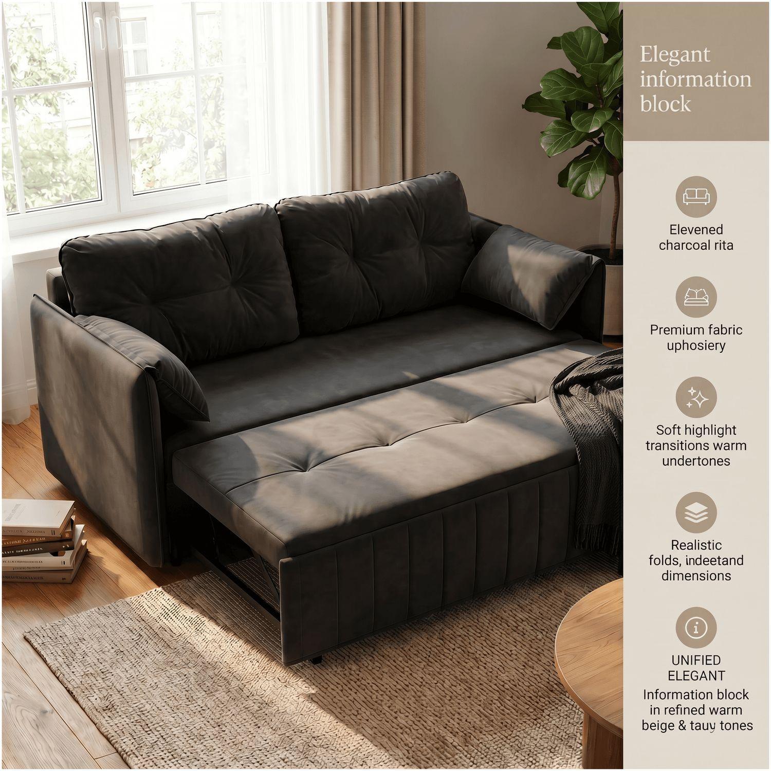 Sofa Cama 170cm tela tecnica Base De Fierro con Almacenamiento NEGRO-3