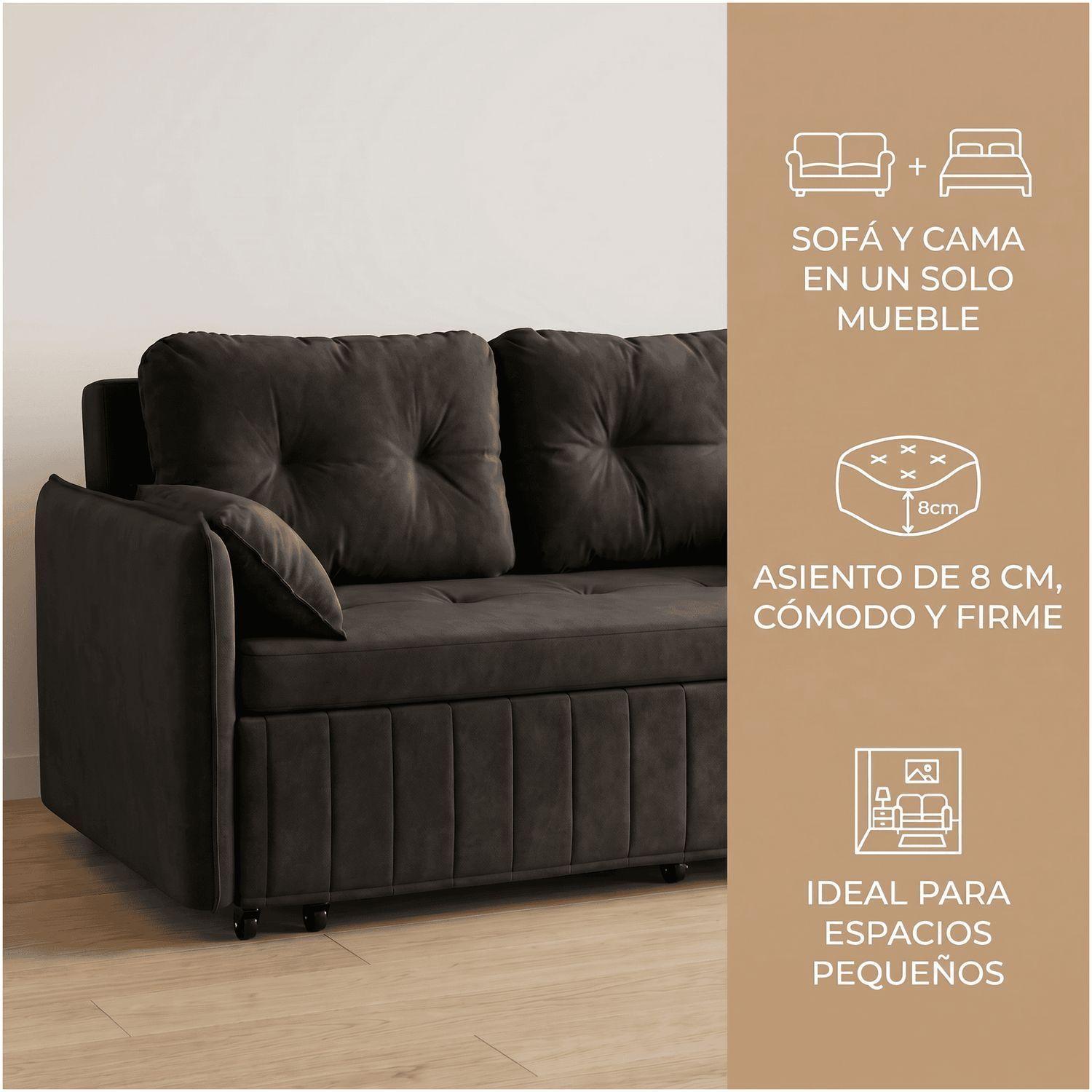 Sofa Cama 170cm tela tecnica Base De Fierro con Almacenamiento NEGRO-4