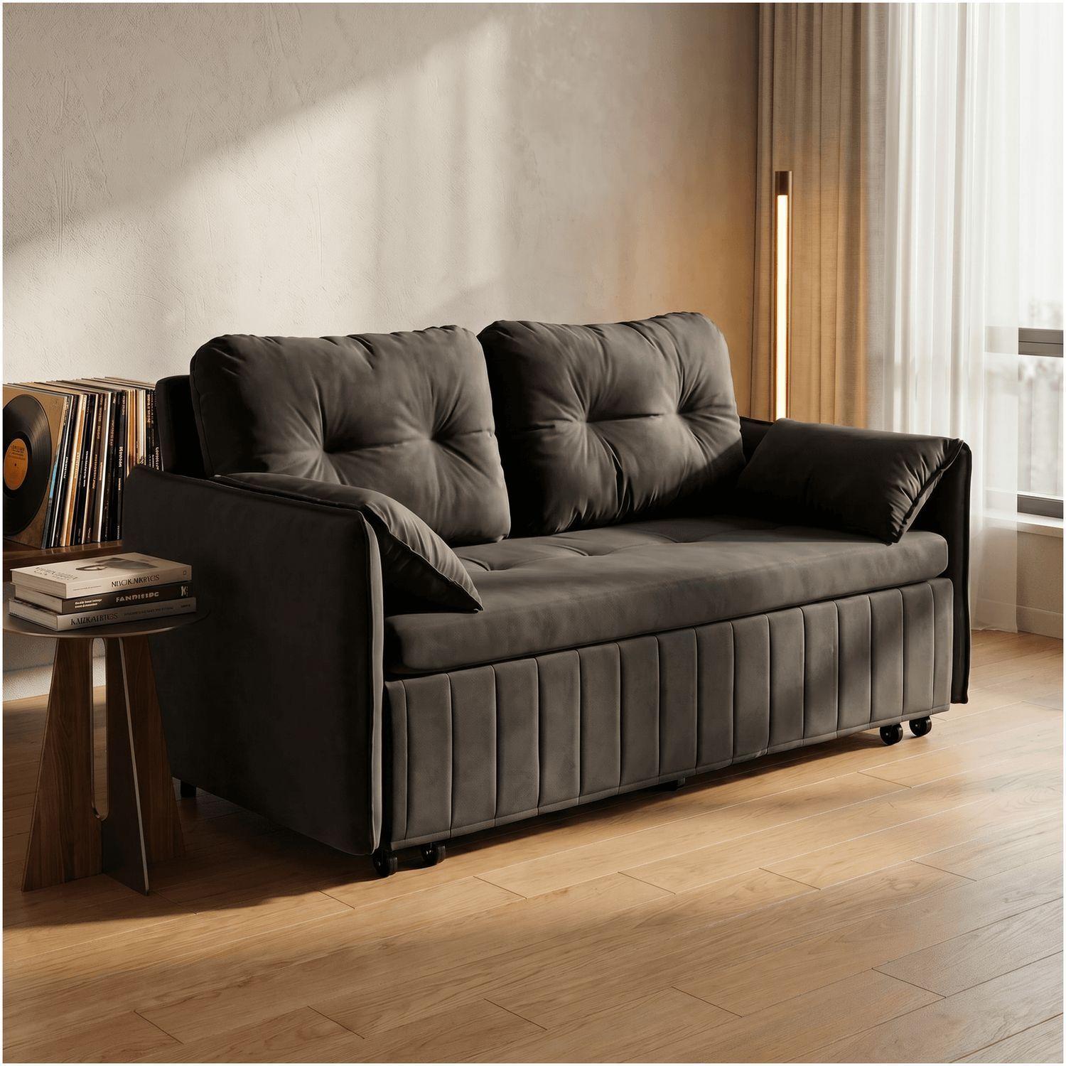 Sofa Cama 170cm tela tecnica Base De Fierro con Almacenamiento NEGRO-5
