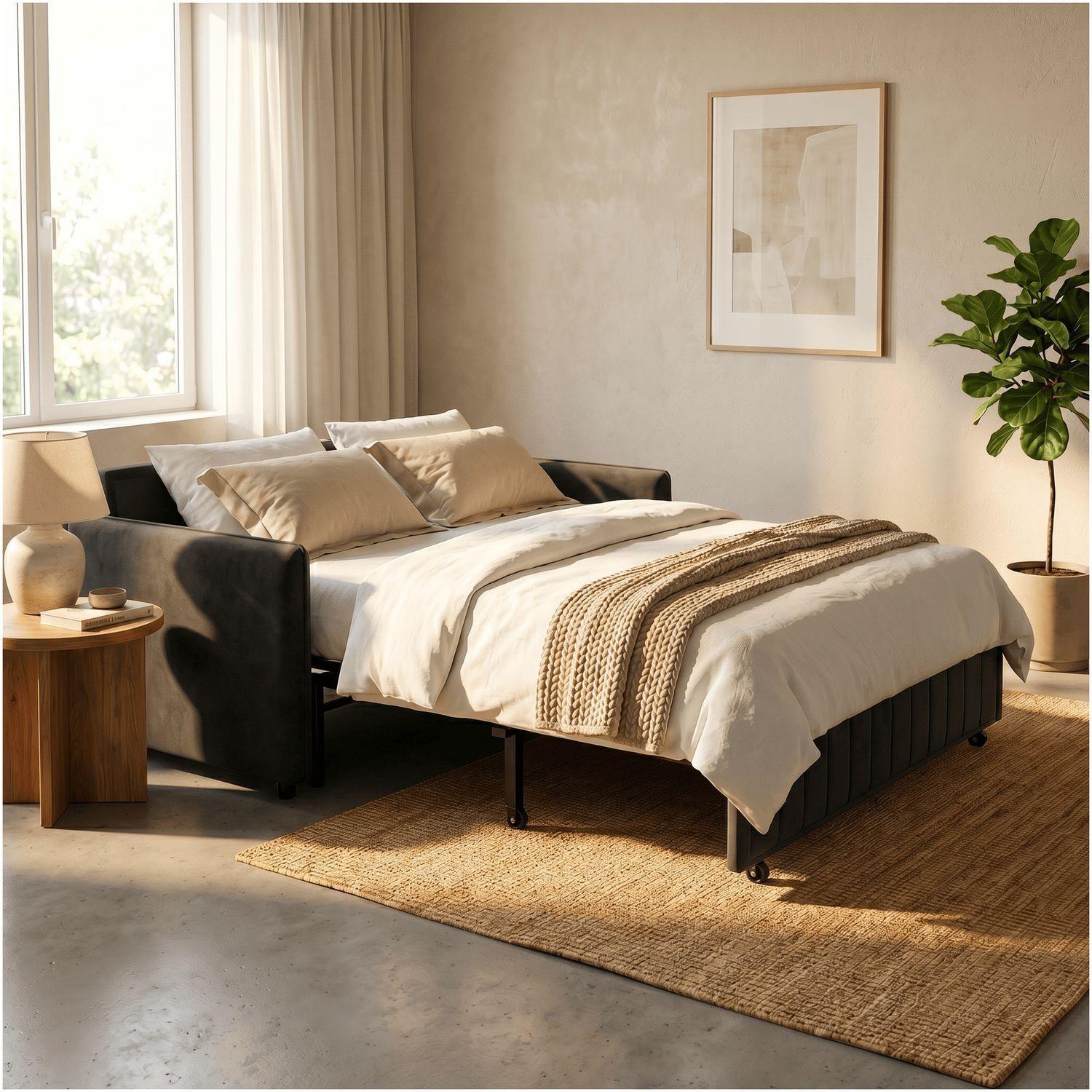 Sofa Cama 170cm tela tecnica Base De Fierro con Almacenamiento NEGRO-6