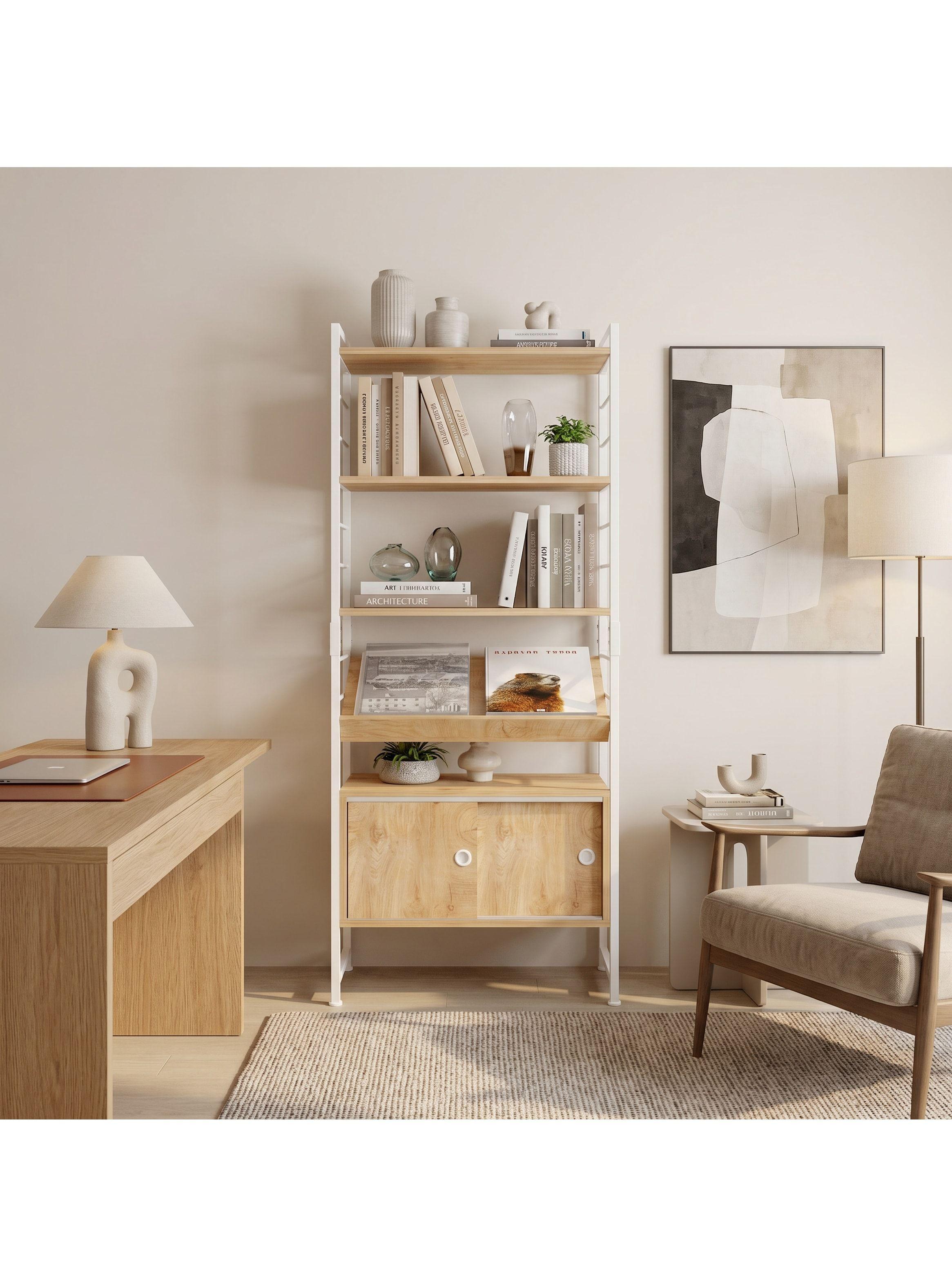 Repisa Biblioteca Organizador Estante Puerta Delizante 160cm Marrón-1