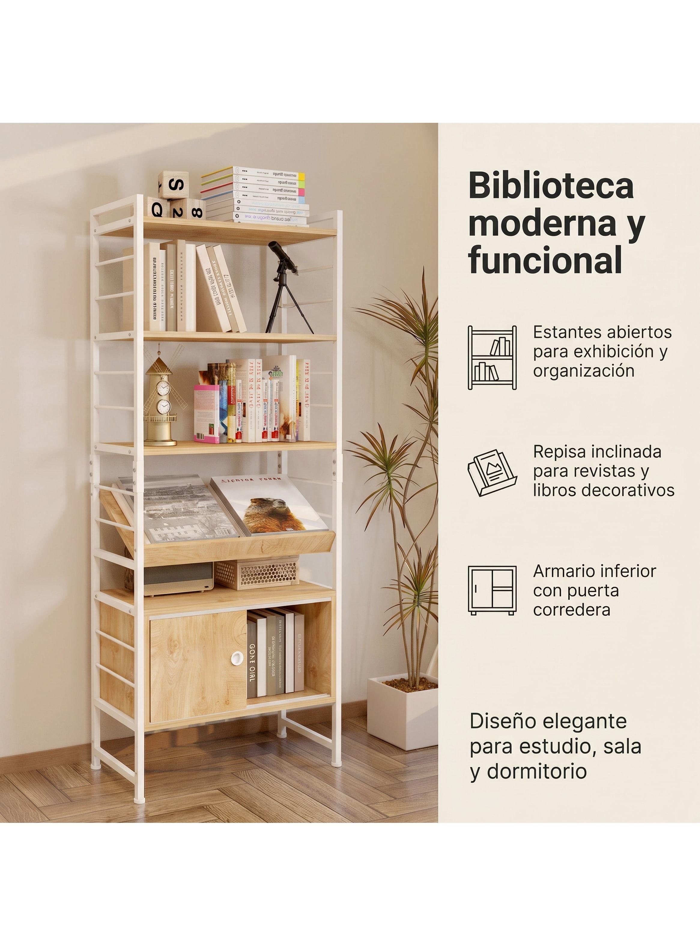 Repisa Biblioteca Organizador Estante Puerta Delizante 160cm Marrón-2