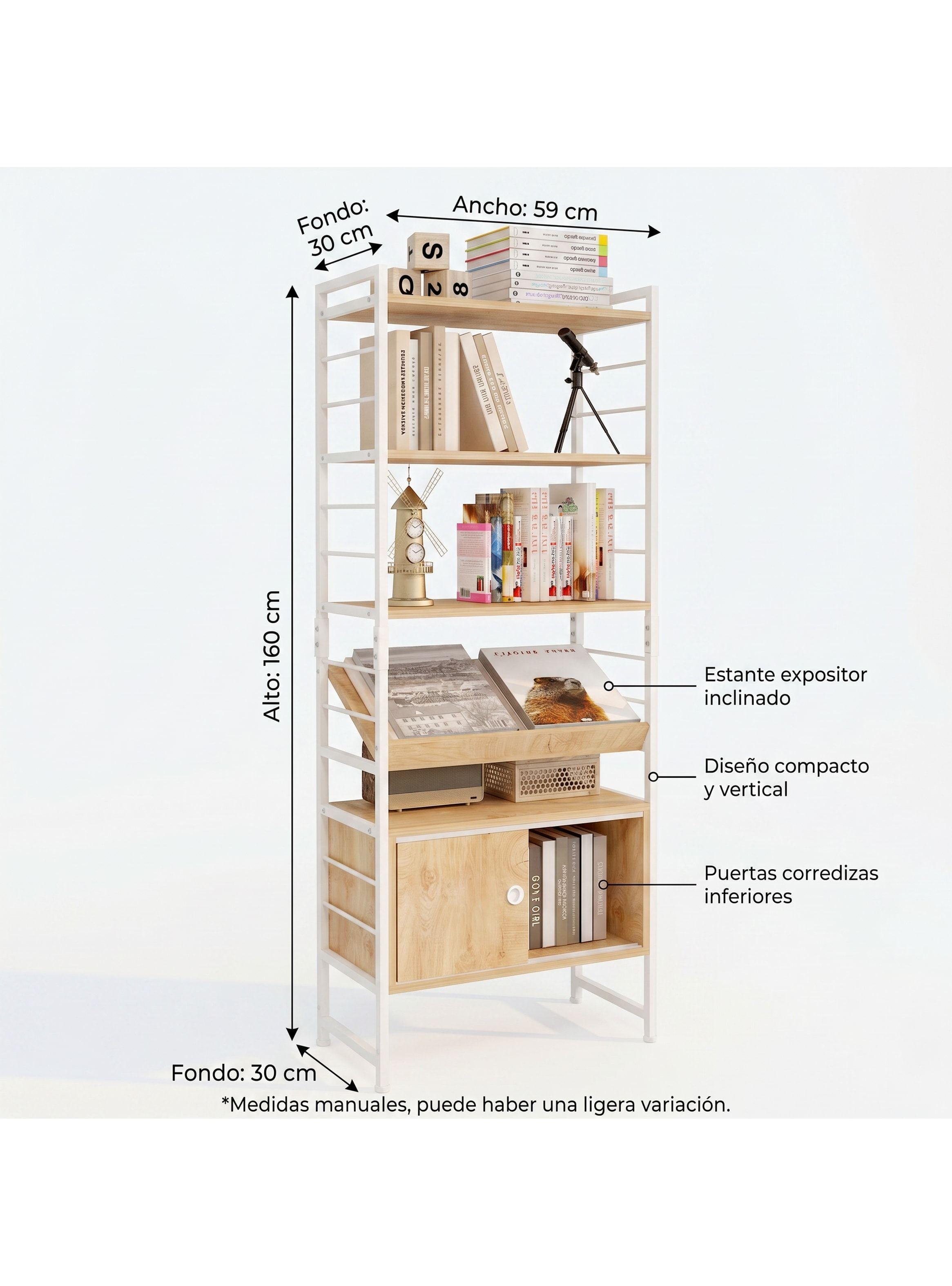 Repisa Biblioteca Organizador Estante Puerta Delizante 160cm Marrón-3