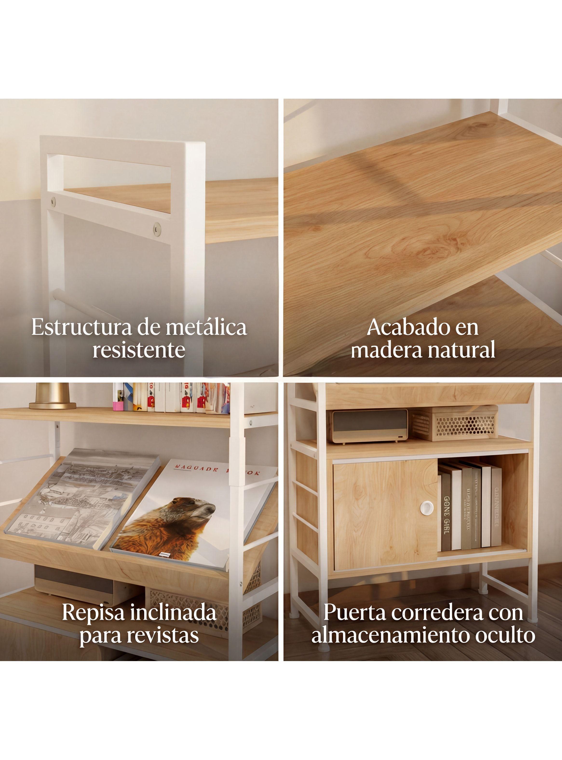 Repisa Biblioteca Organizador Estante Puerta Delizante 160cm Marrón-4