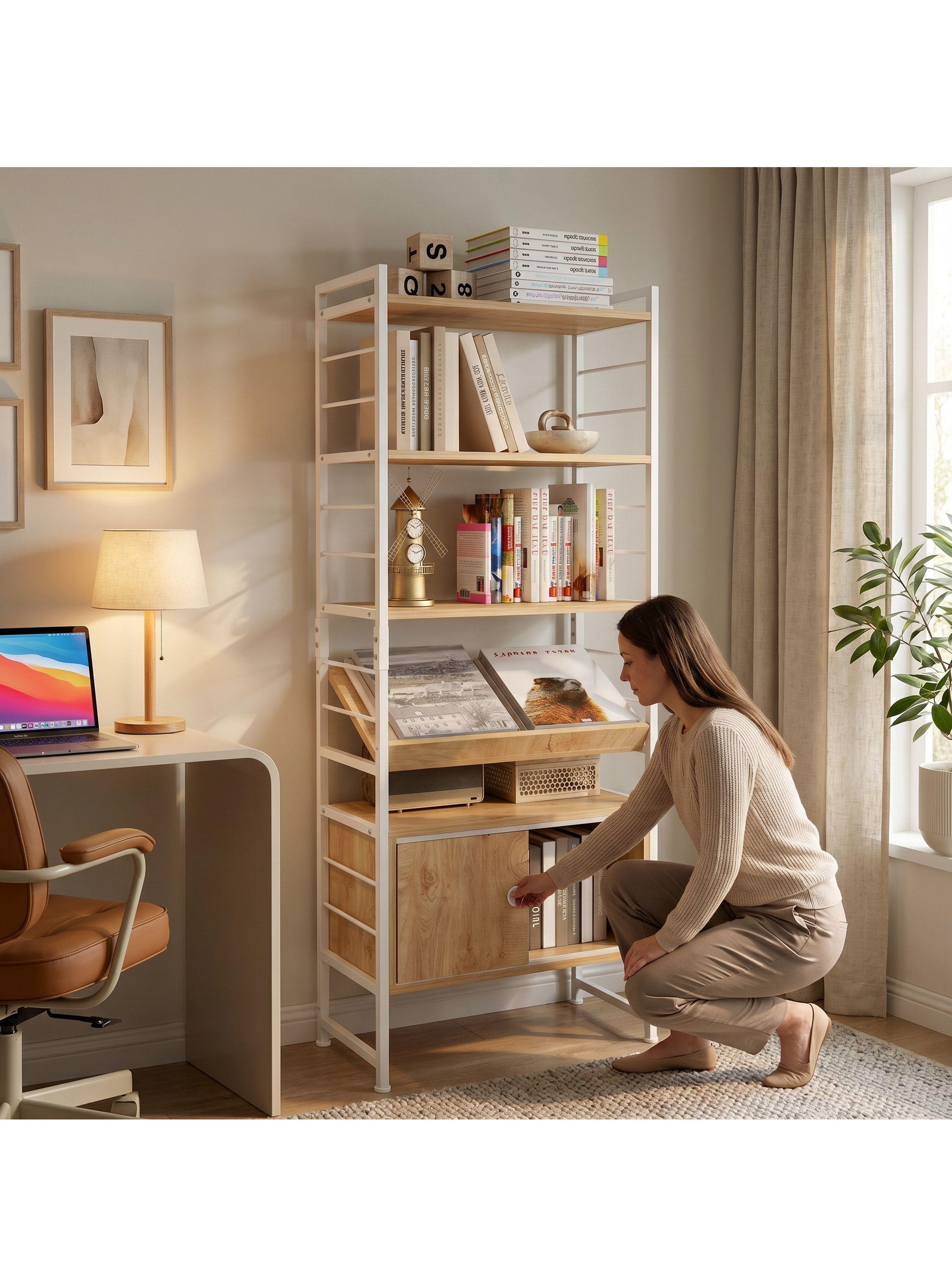 Repisa Biblioteca Organizador Estante Puerta Delizante 160cm Marrón-5