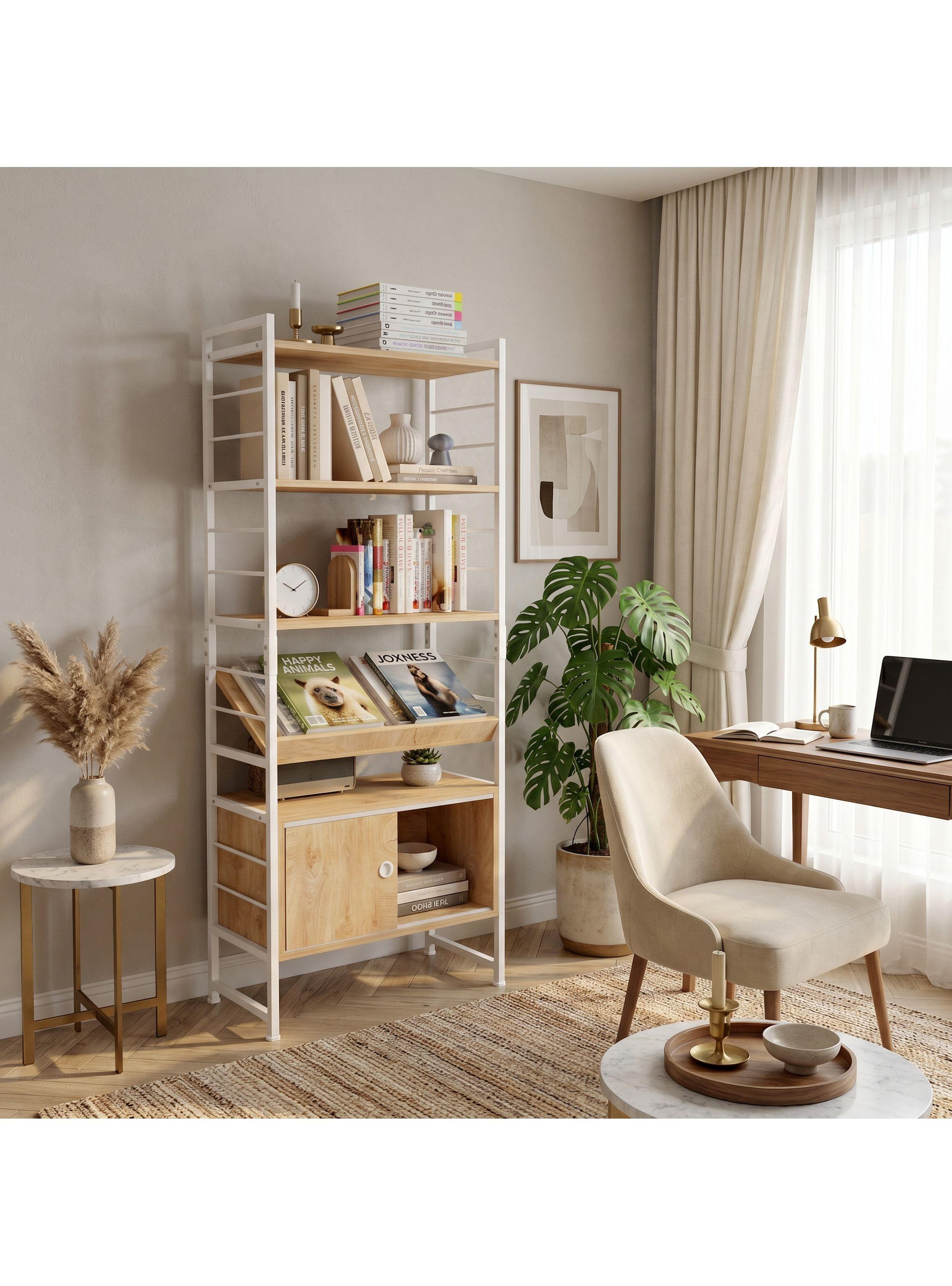 Repisa Biblioteca Organizador Estante Puerta Delizante 160cm Marrón-7