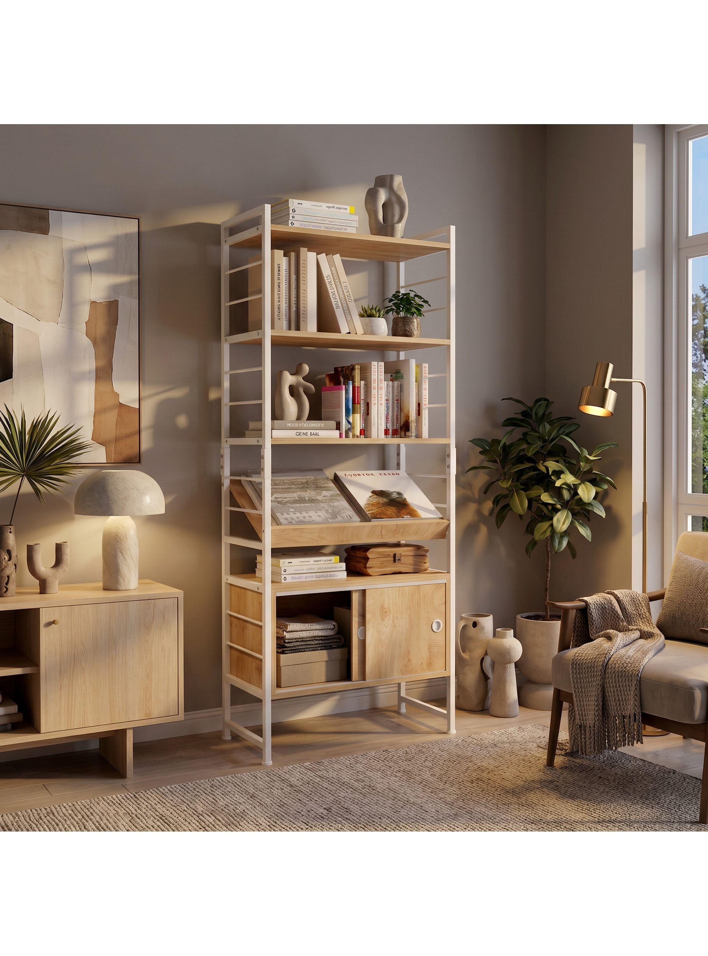 Repisa Biblioteca Organizador Estante Puerta Delizante 160cm Marrón-8