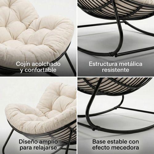 Sillon Mecedor Silla Mecedora Sitial Moderna Talla Xxl Beige Liso-3