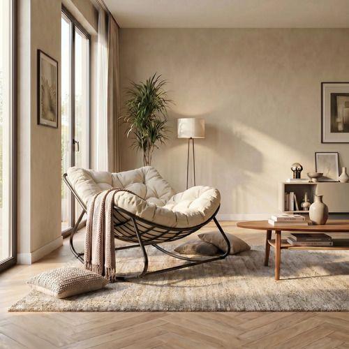 Sillon Mecedor Silla Mecedora Sitial Moderna Talla Xxl Beige Liso-5