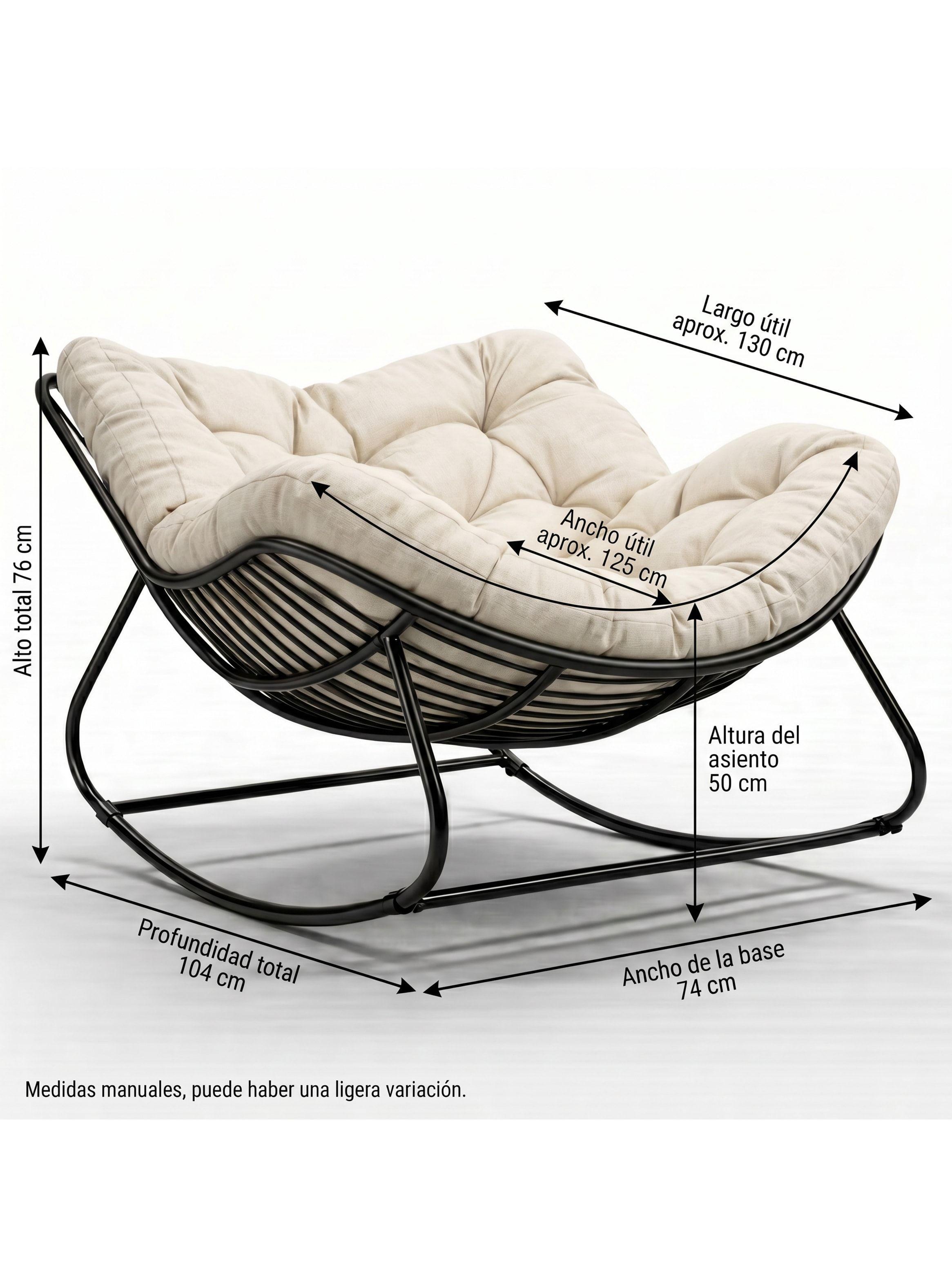 Sillon Mecedor Silla Mecedora Sitial Moderna Talla Xxl Beige Liso-2