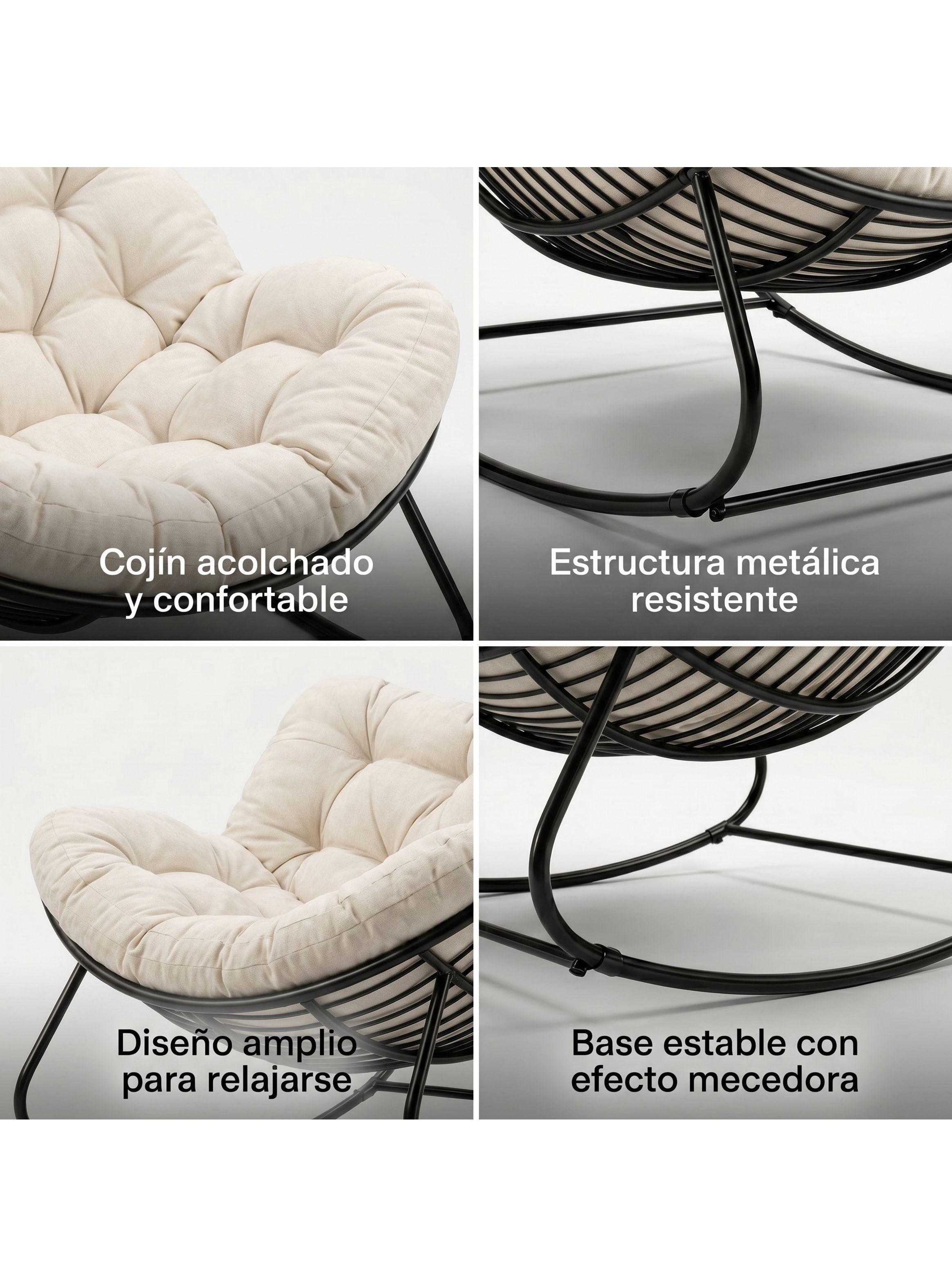 Sillon Mecedor Silla Mecedora Sitial Moderna Talla Xxl Beige Liso-3