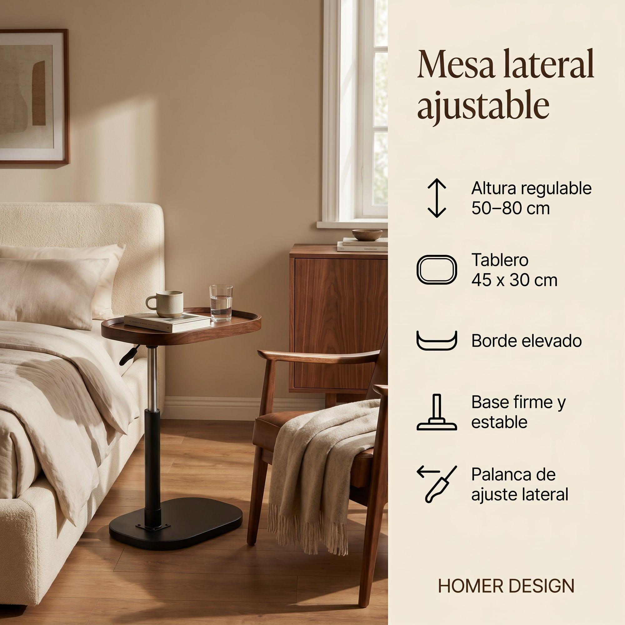 Mesa Lateral Jacinta Altura Ajustable Resistente Con Piston Marrón-1