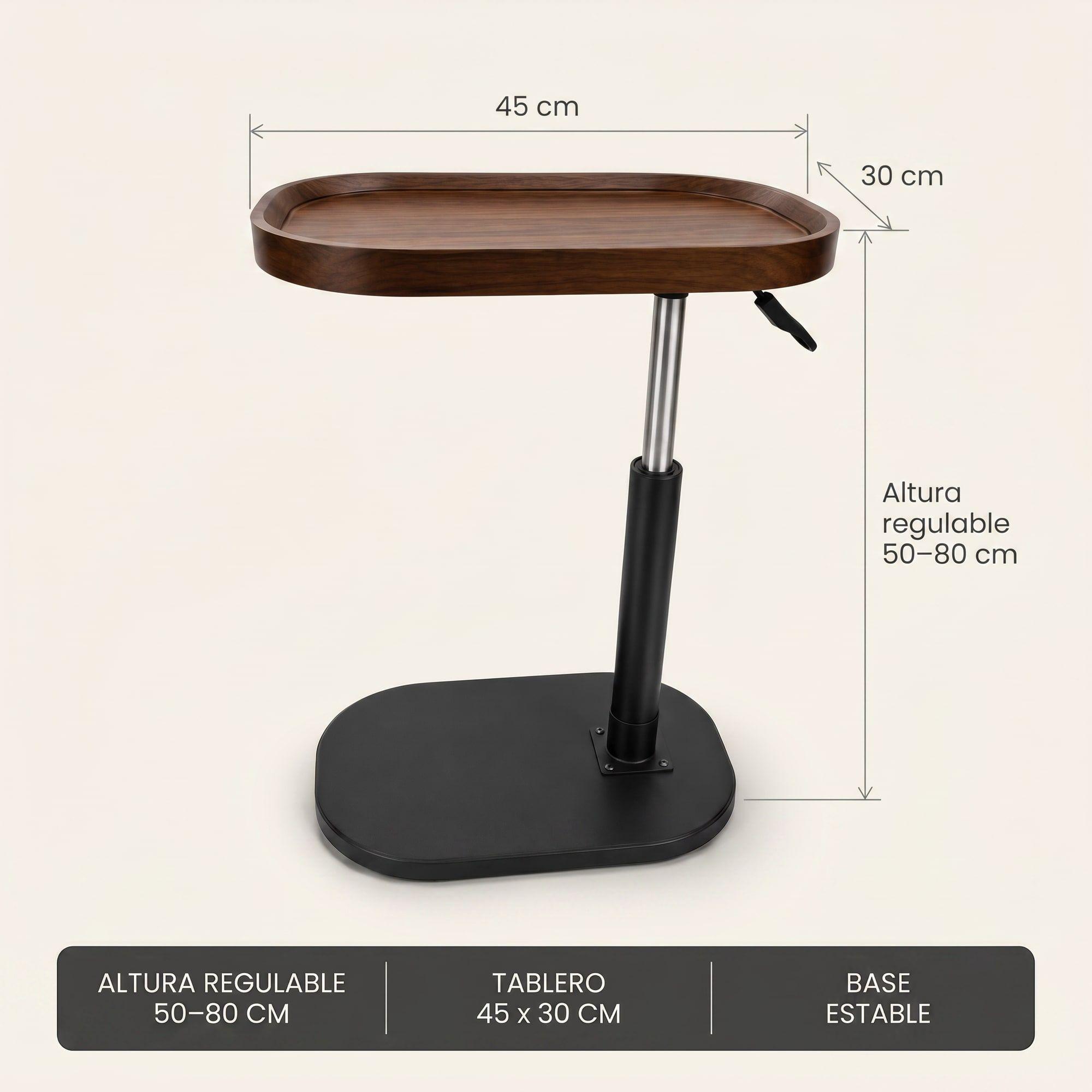 Mesa Lateral Jacinta Altura Ajustable Resistente Con Piston Marrón-2