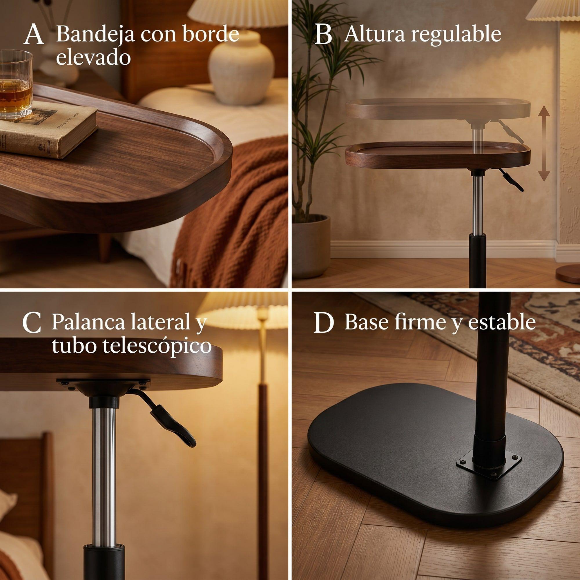 Mesa Lateral Jacinta Altura Ajustable Resistente Con Piston Marrón-3