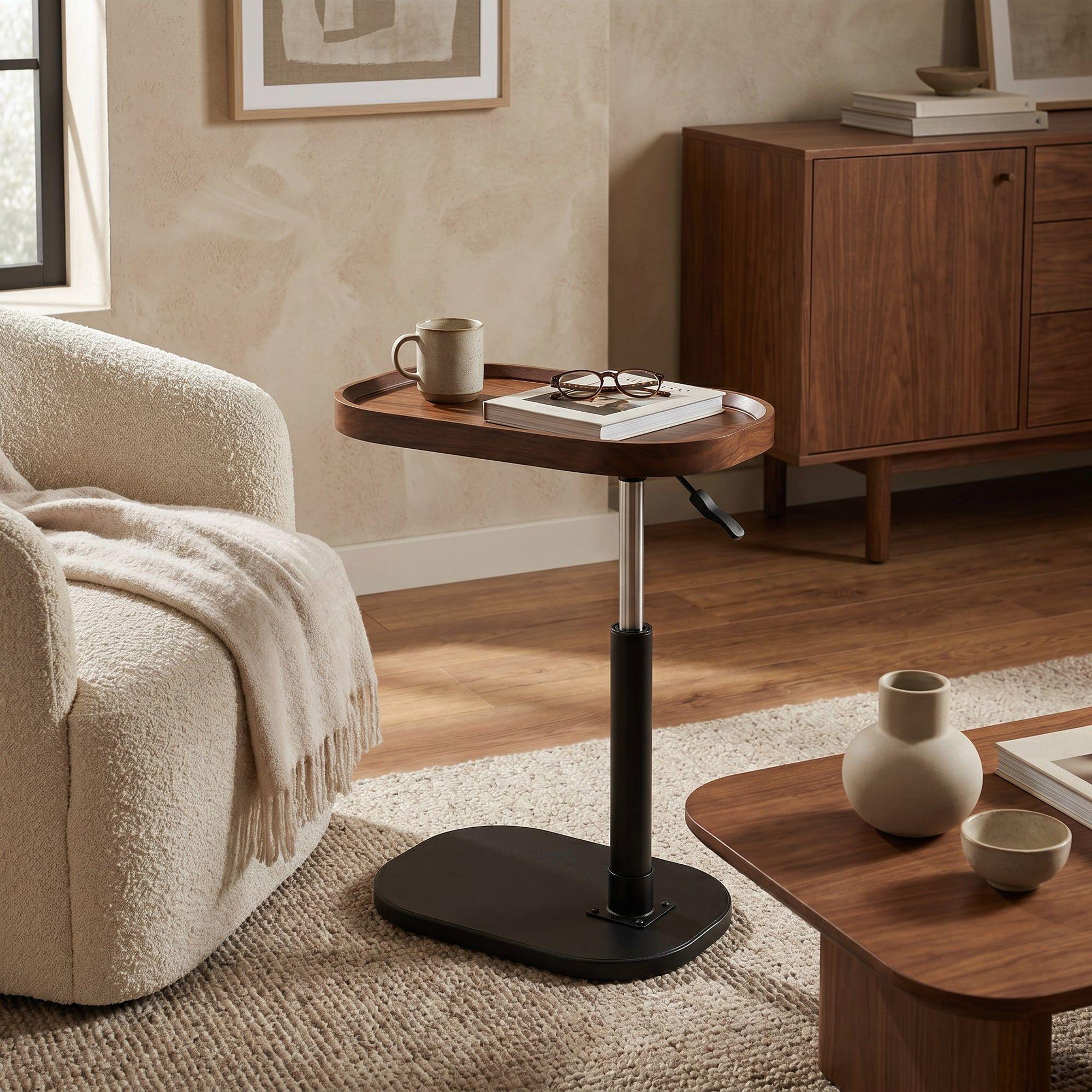 Mesa Lateral Jacinta Altura Ajustable Resistente Con Piston Marrón-4
