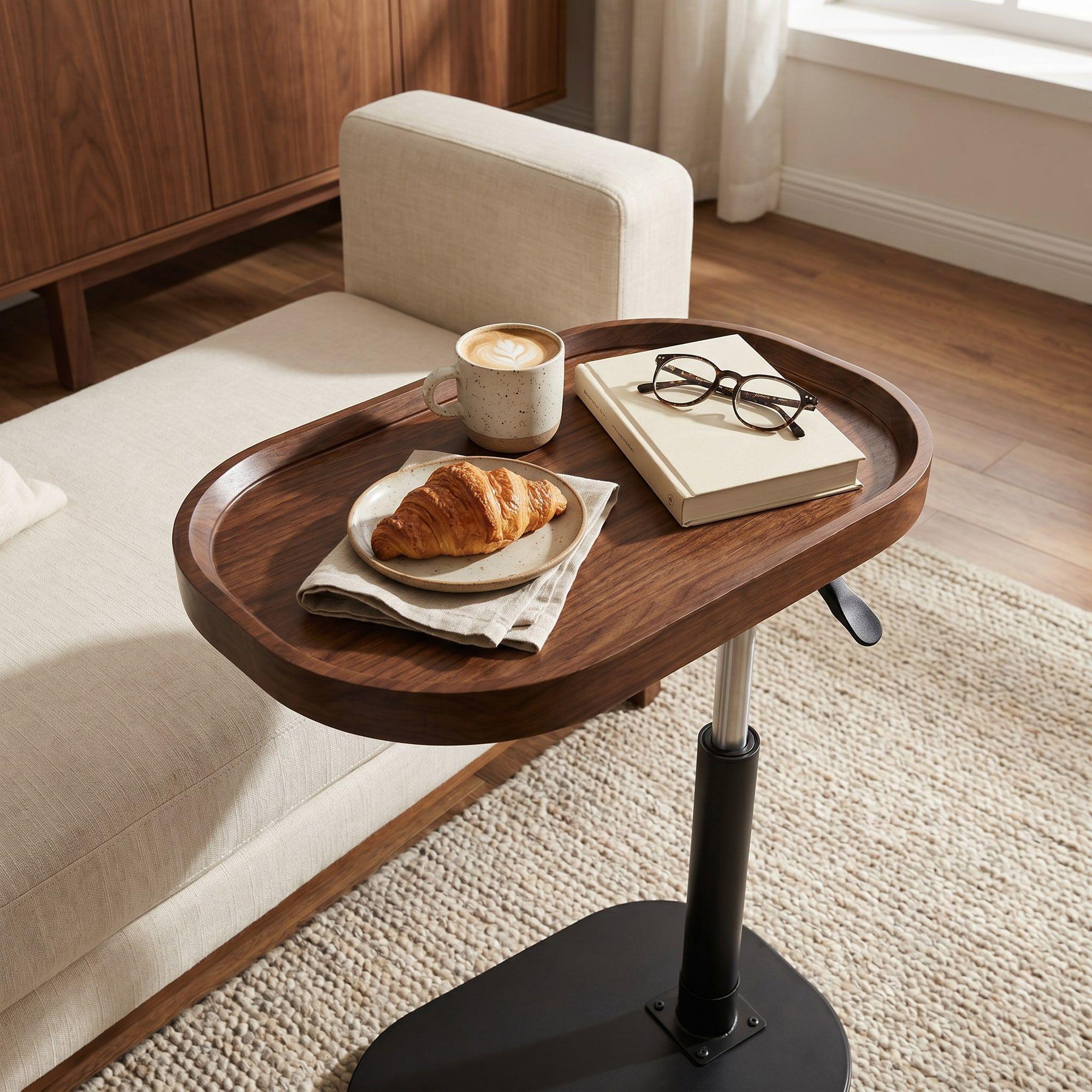 Mesa Lateral Jacinta Altura Ajustable Resistente Con Piston Marrón-7
