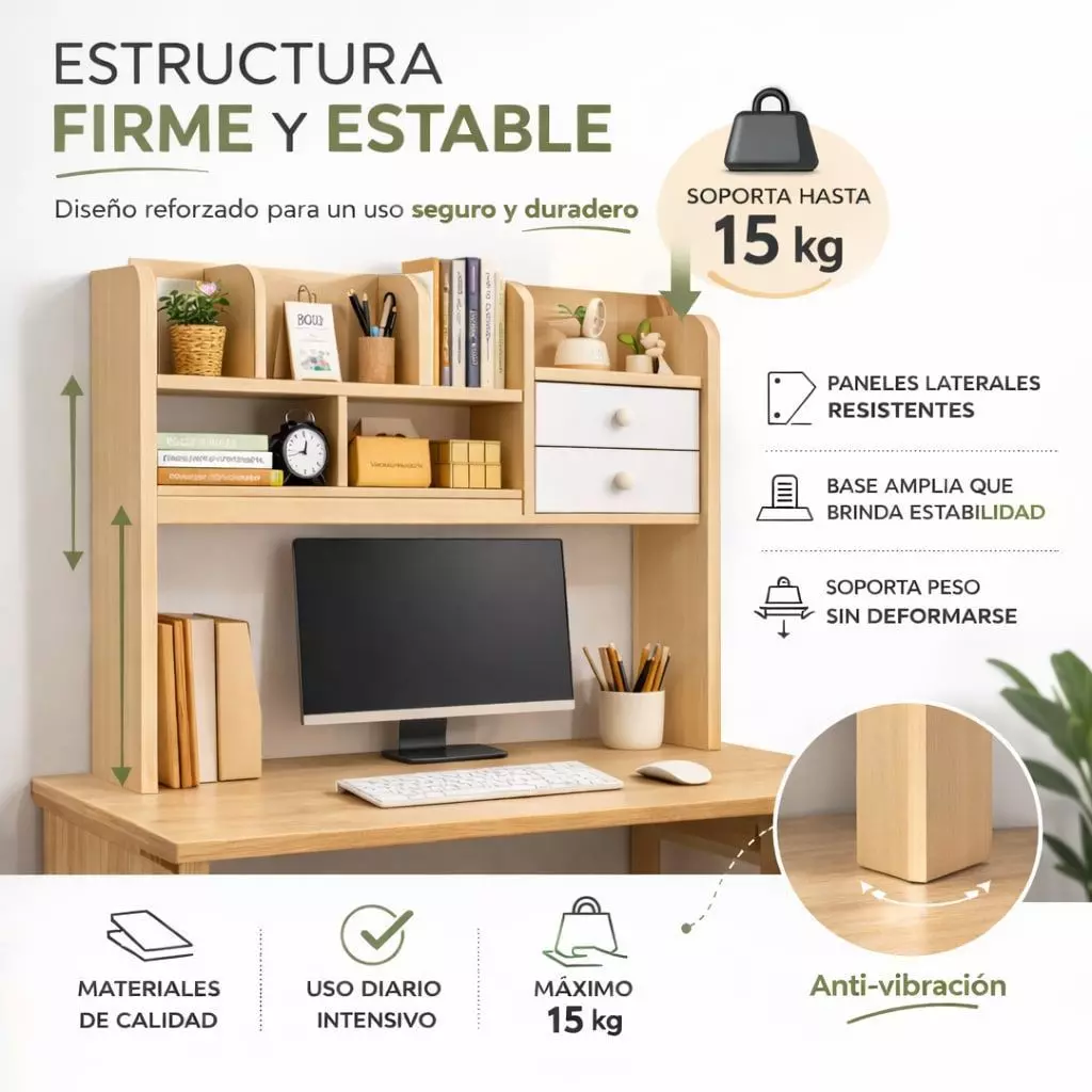 Organizador De Escritorio Estantería Con 2 Cajones 92cm-3