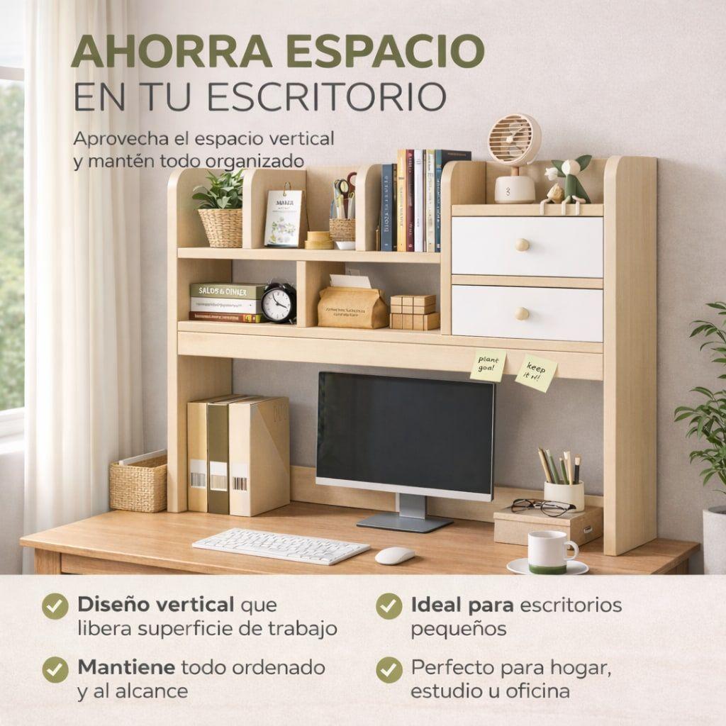Organizador De Escritorio Estantería Con 2 Cajones 92cm-4
