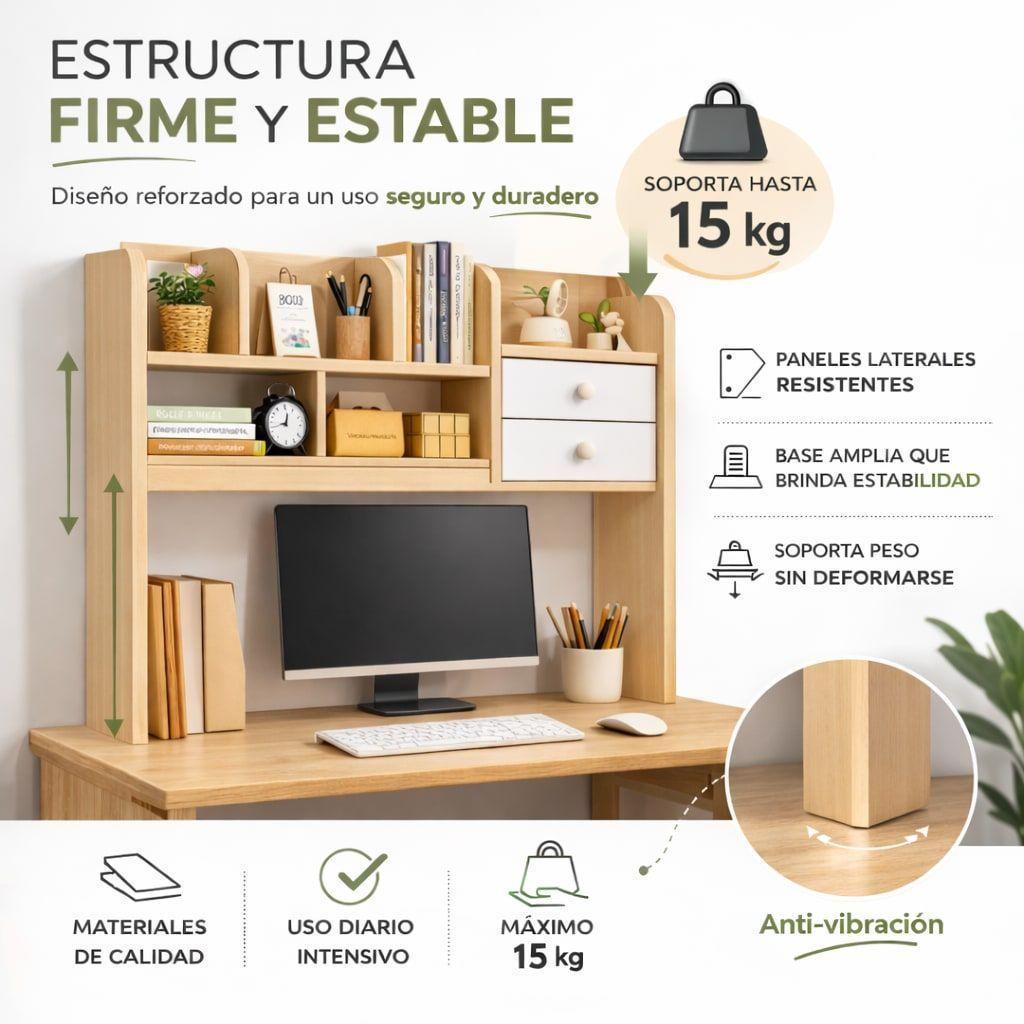 Organizador De Escritorio Estantería Con 2 Cajones 92cm-3