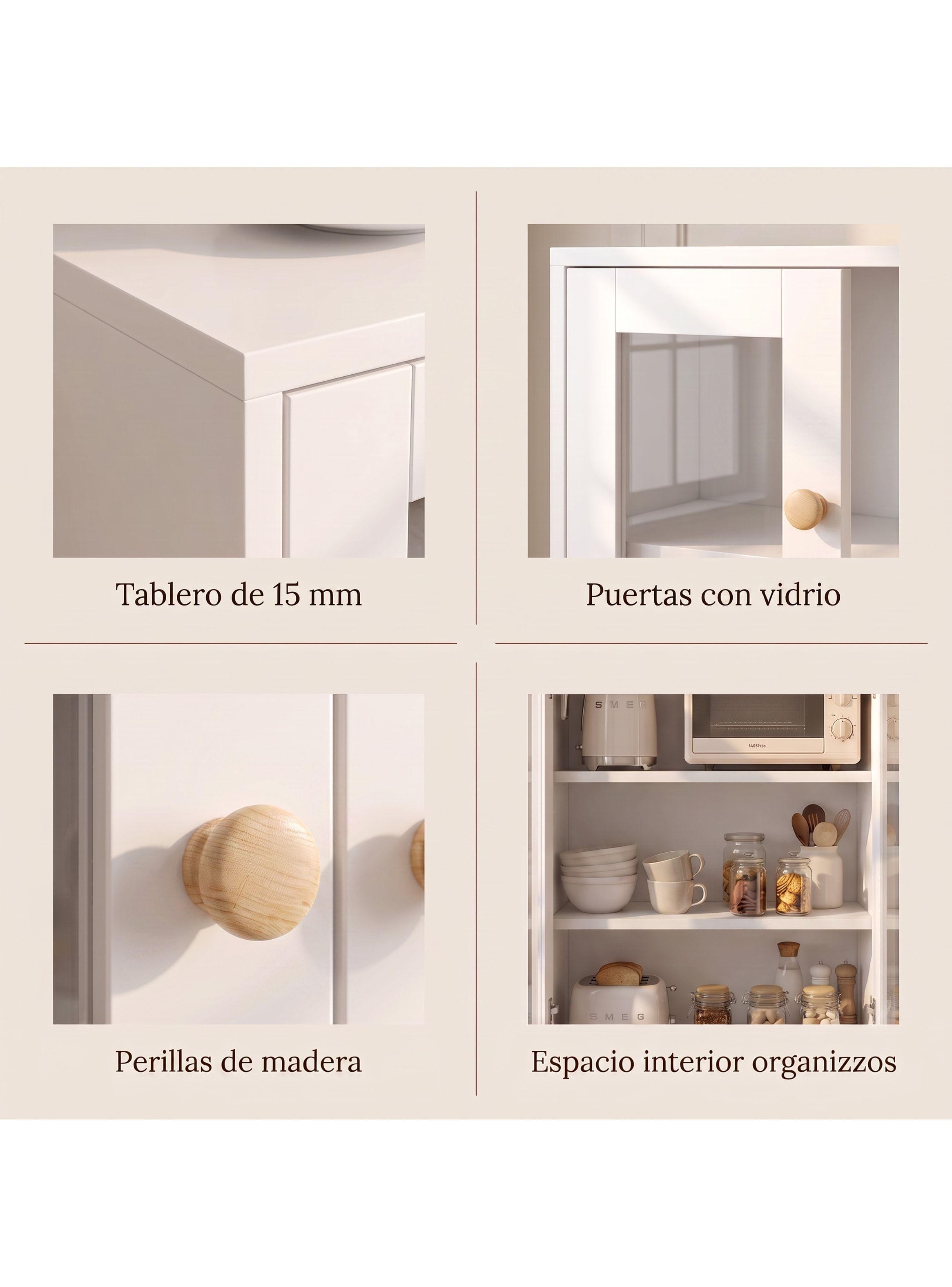 Aparador Buffet De Cocina Comedor Puerta De Vidrio 60cm ZWG0216W-3