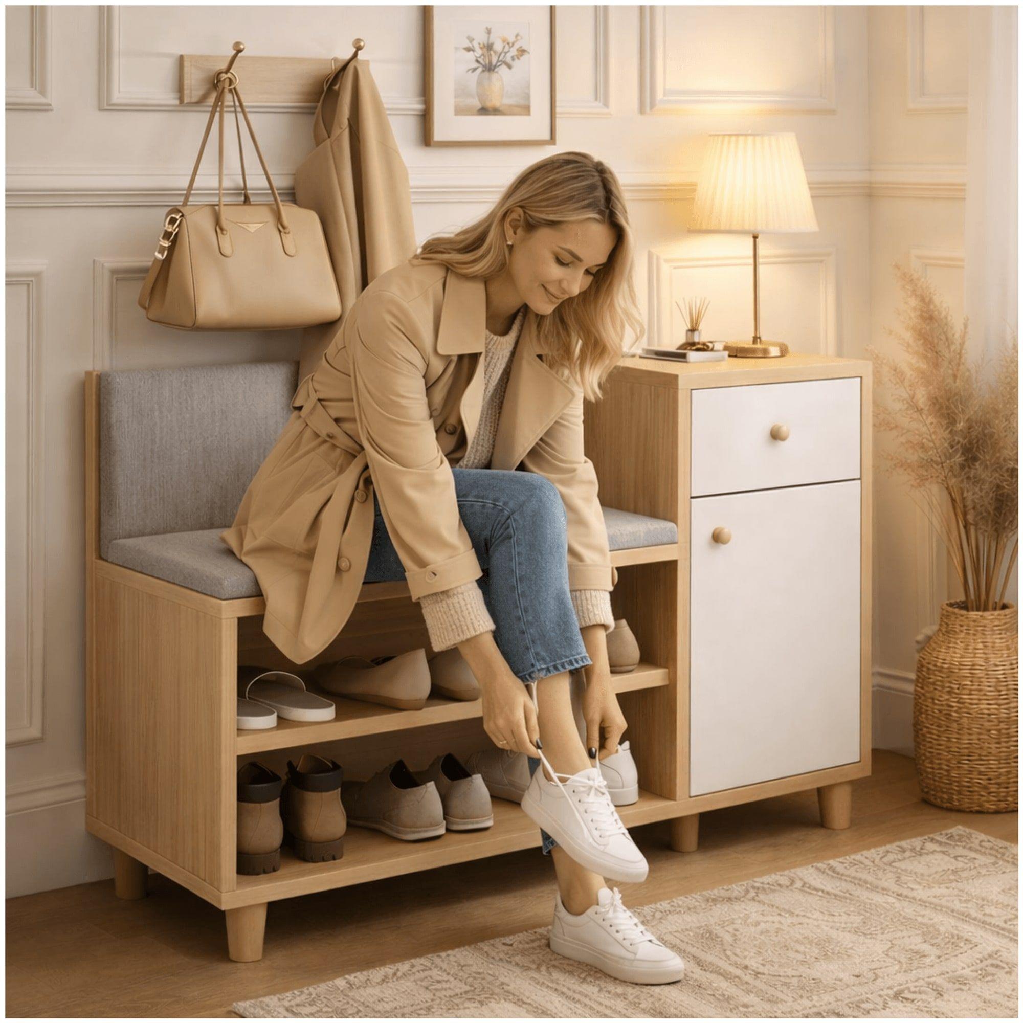 Zapatero Organizador Probador Con Cajonera 67altox90x32cm Marrón Claro-2