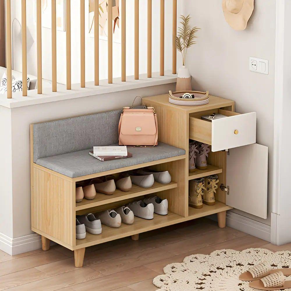 Zapatero Organizador Probador Con Cajonera 67altox90x32cm Marrón Claro-3