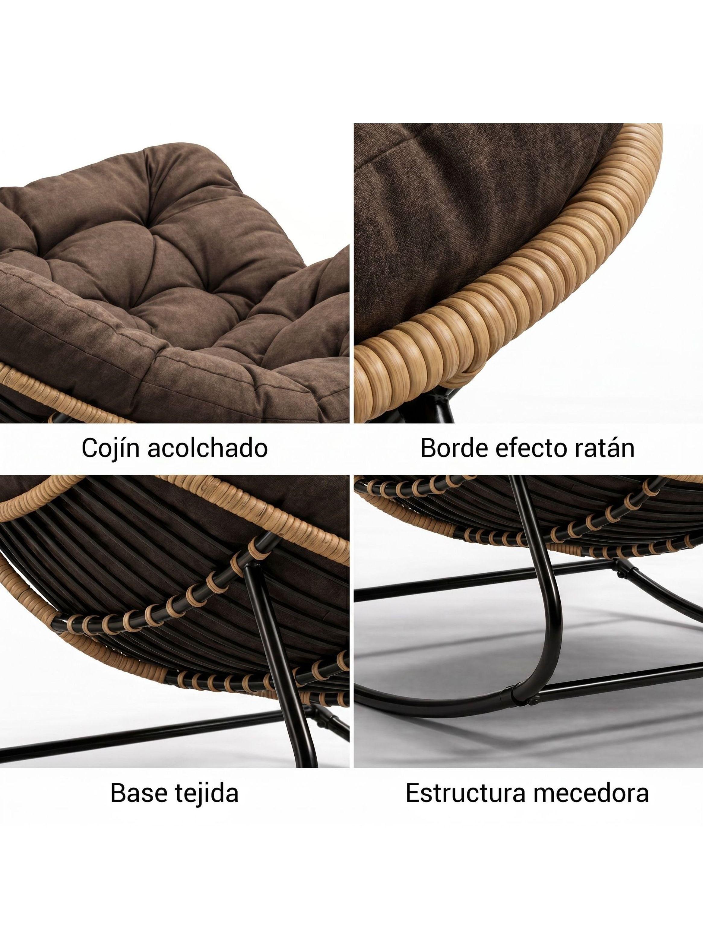 Sillon Mecedor Silla Mecedora Sitial Moderna Talla Xl Marrón Liso-2