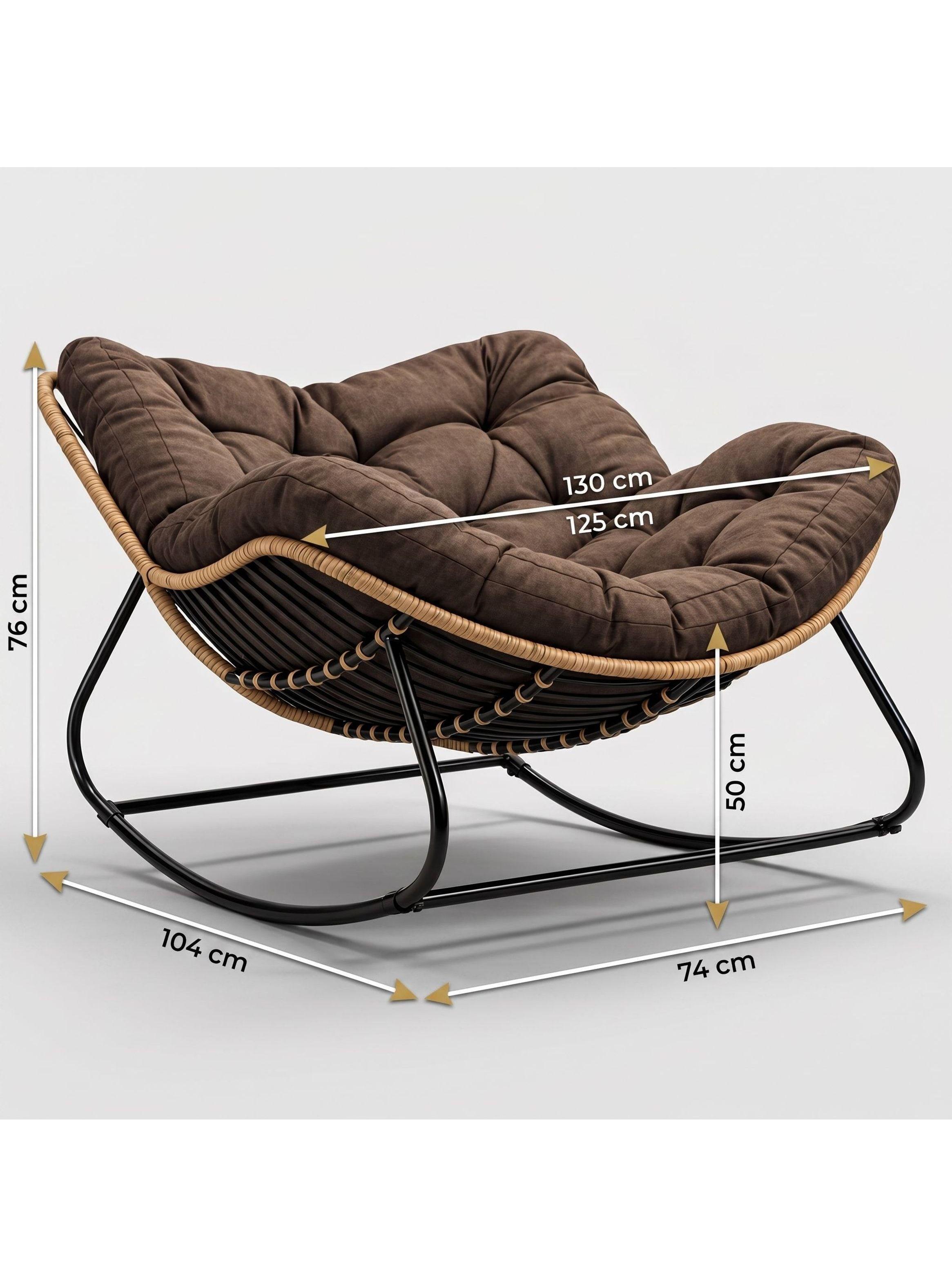 Sillon Mecedor Silla Mecedora Sitial Moderna Talla Xl Marrón Liso-3