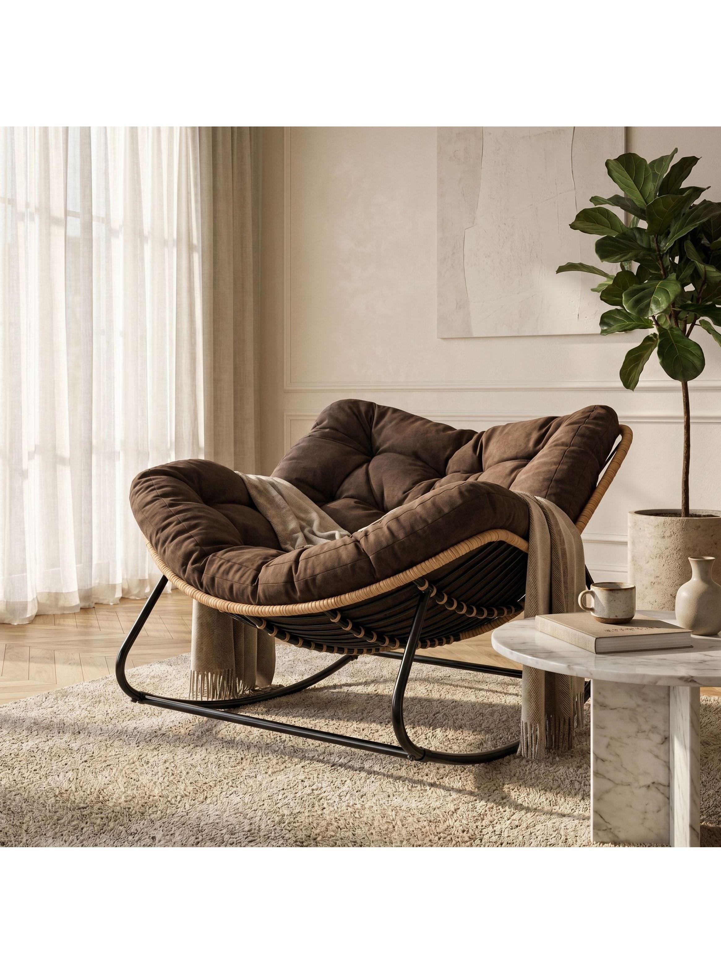 Sillon Mecedor Silla Mecedora Sitial Moderna Talla Xl Marrón Liso-4
