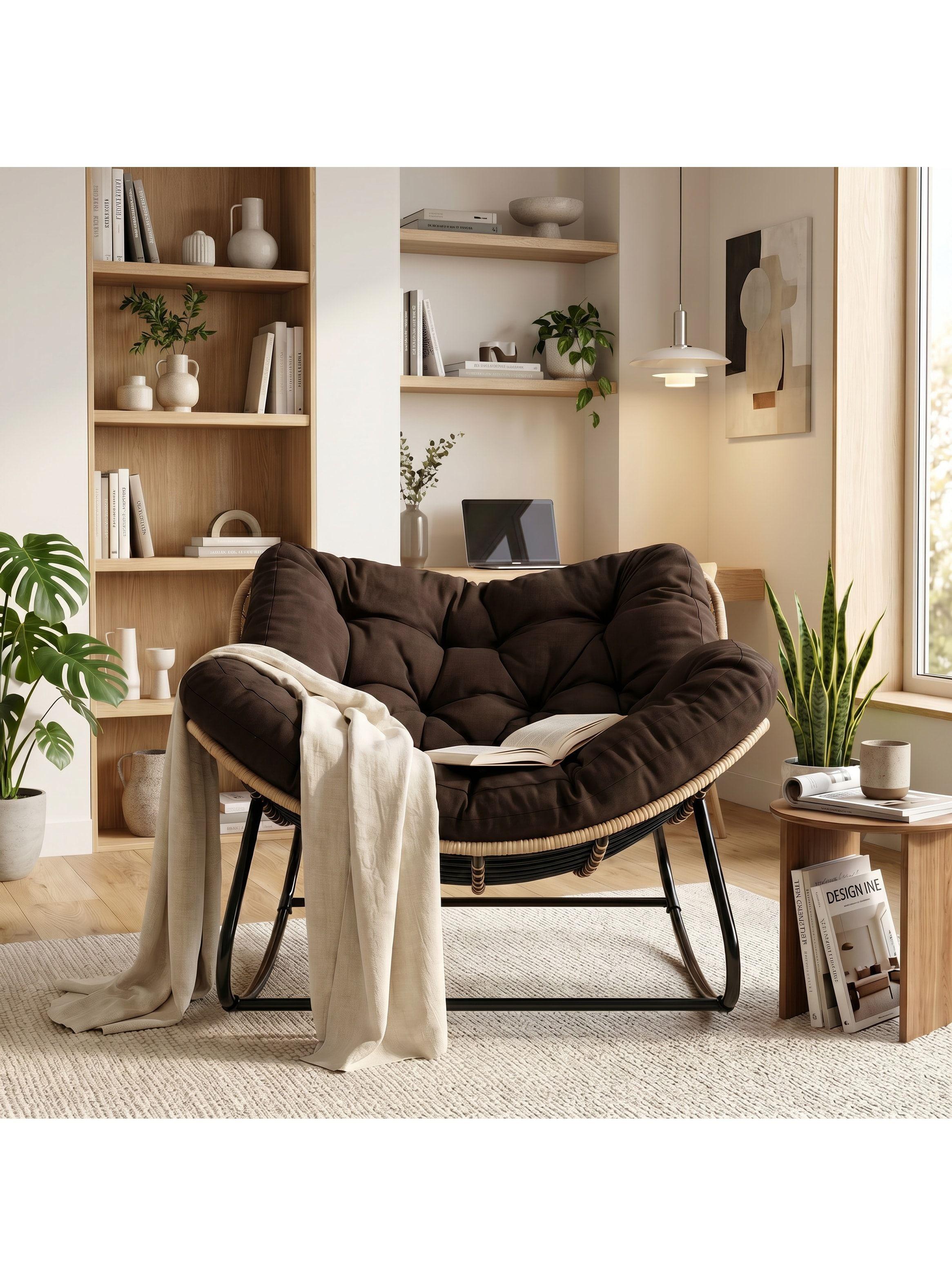 Sillon Mecedor Silla Mecedora Sitial Moderna Talla Xl Marrón Liso-5