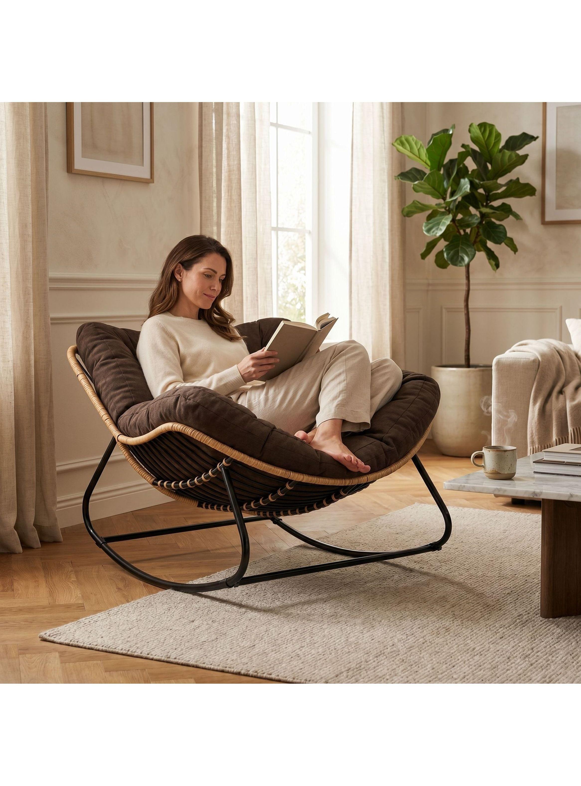 Sillon Mecedor Silla Mecedora Sitial Moderna Talla Xl Marrón Liso-7