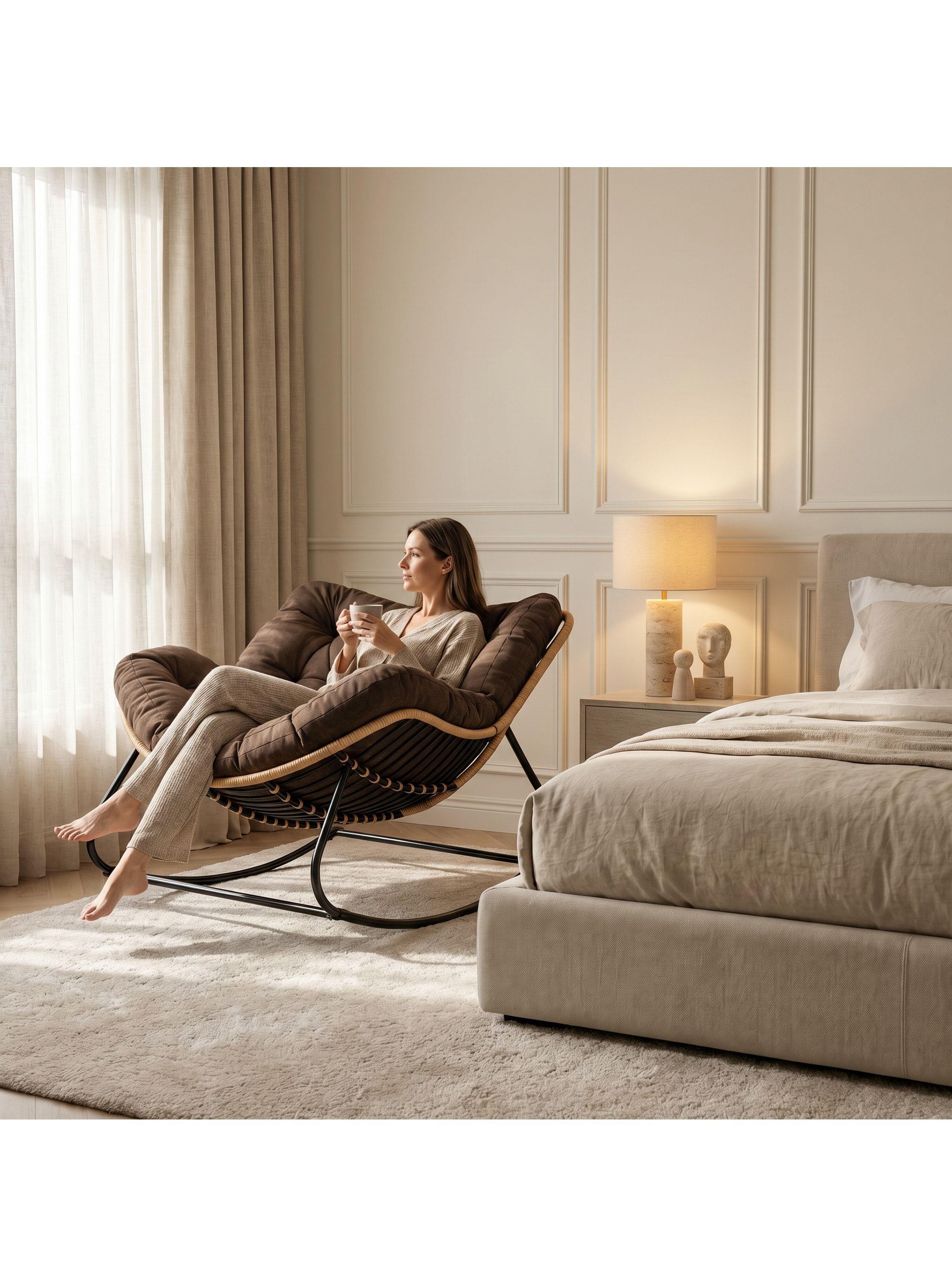 Sillon Mecedor Silla Mecedora Sitial Moderna Talla Xl Marrón Liso-9