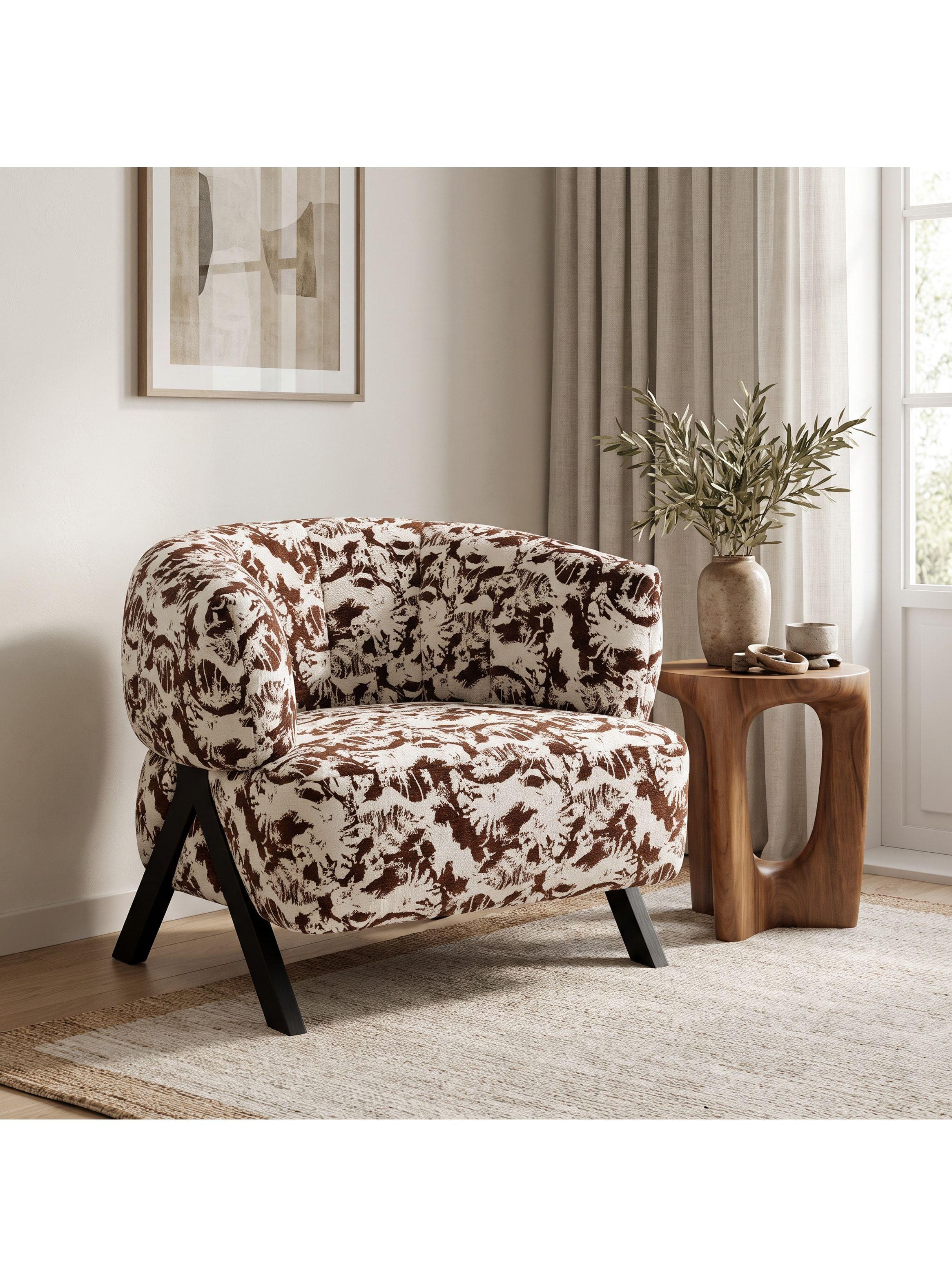 Sillón Amelie Individual Jacquard Botánico Patas De Madera Marrón Floreado-0