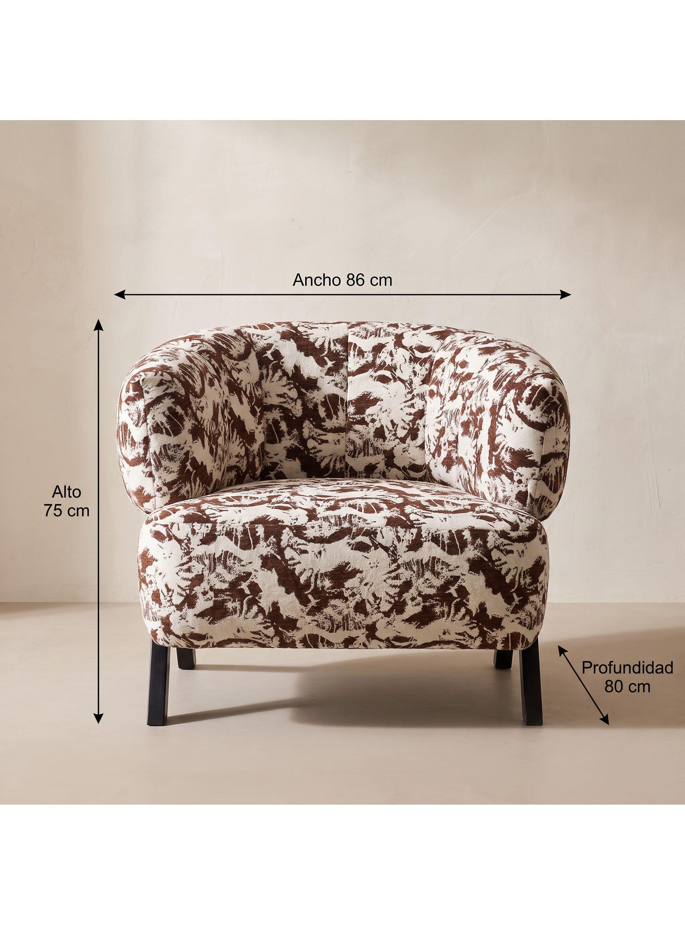 Sillón Amelie Individual Jacquard Botánico Patas De Madera Marrón Floreado-2