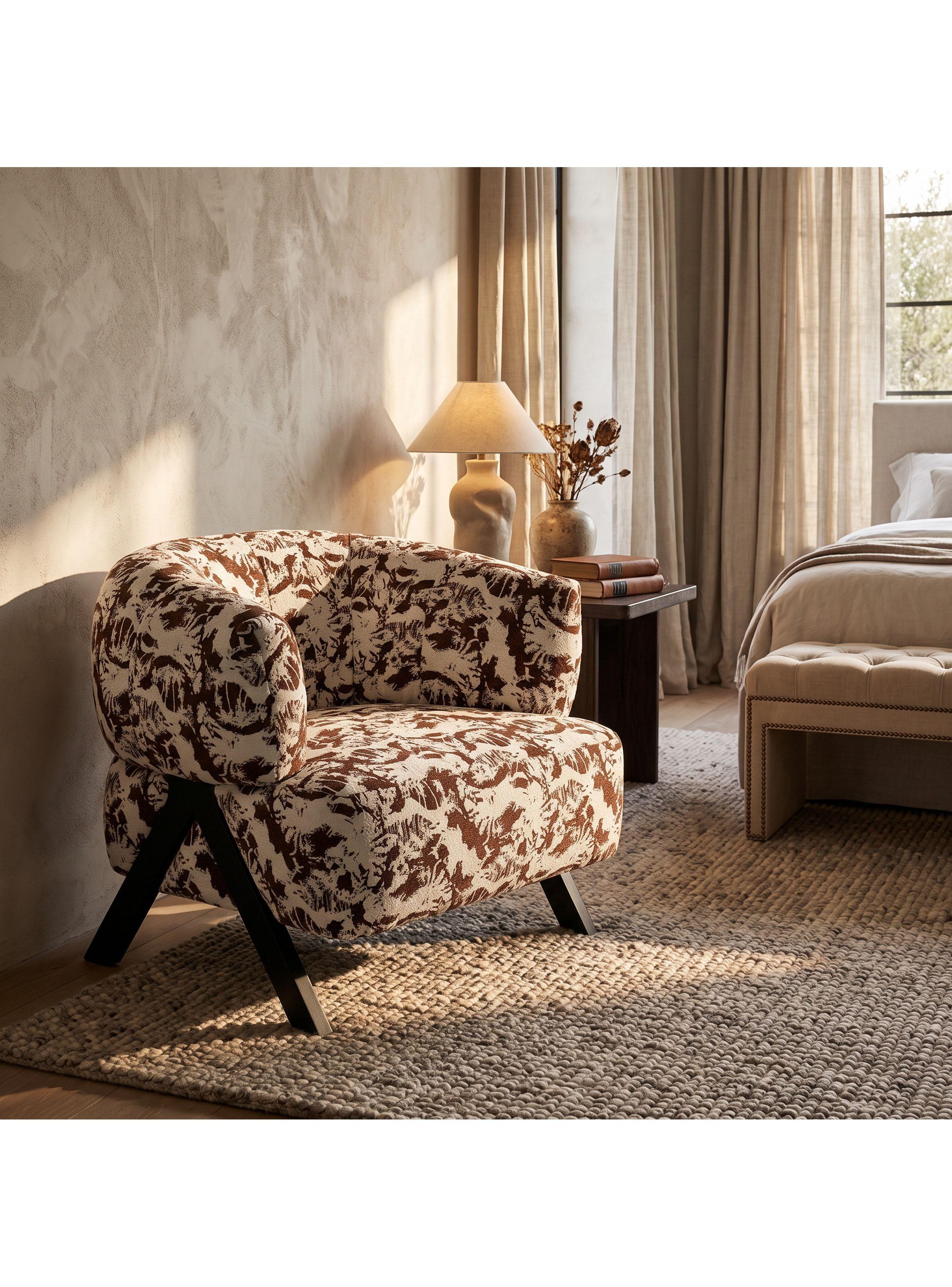 Sillón Amelie Individual Jacquard Botánico Patas De Madera Marrón Floreado-4