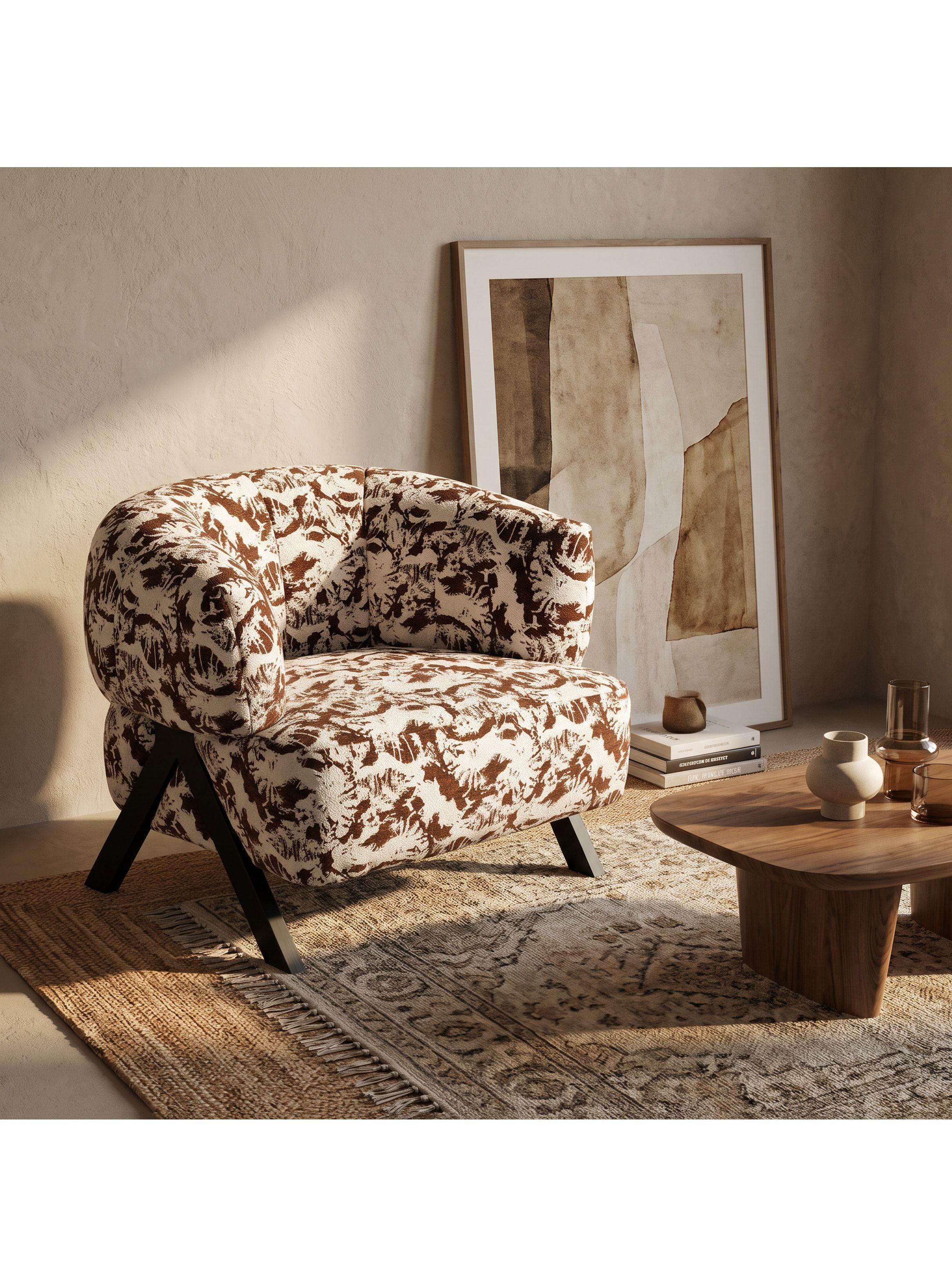 Sillón Amelie Individual Jacquard Botánico Patas De Madera Marrón Floreado-6