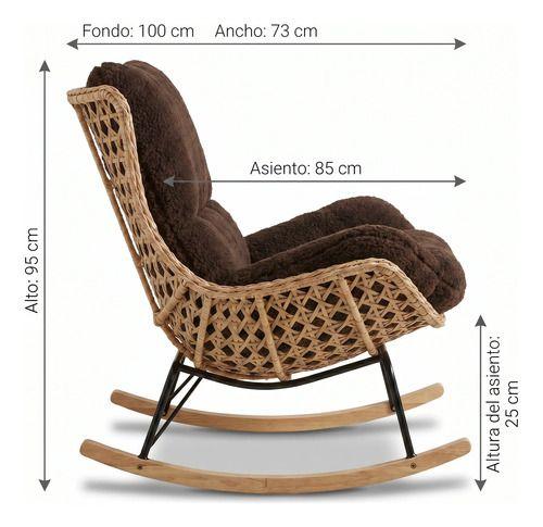 Sillon Mecedor Silla Mecedora Sitial Moderna Base Rattan Xl Marrón-2
