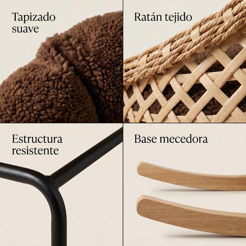 Sillon Mecedor Silla Mecedora Sitial Moderna Base Rattan Xl Marrón-3