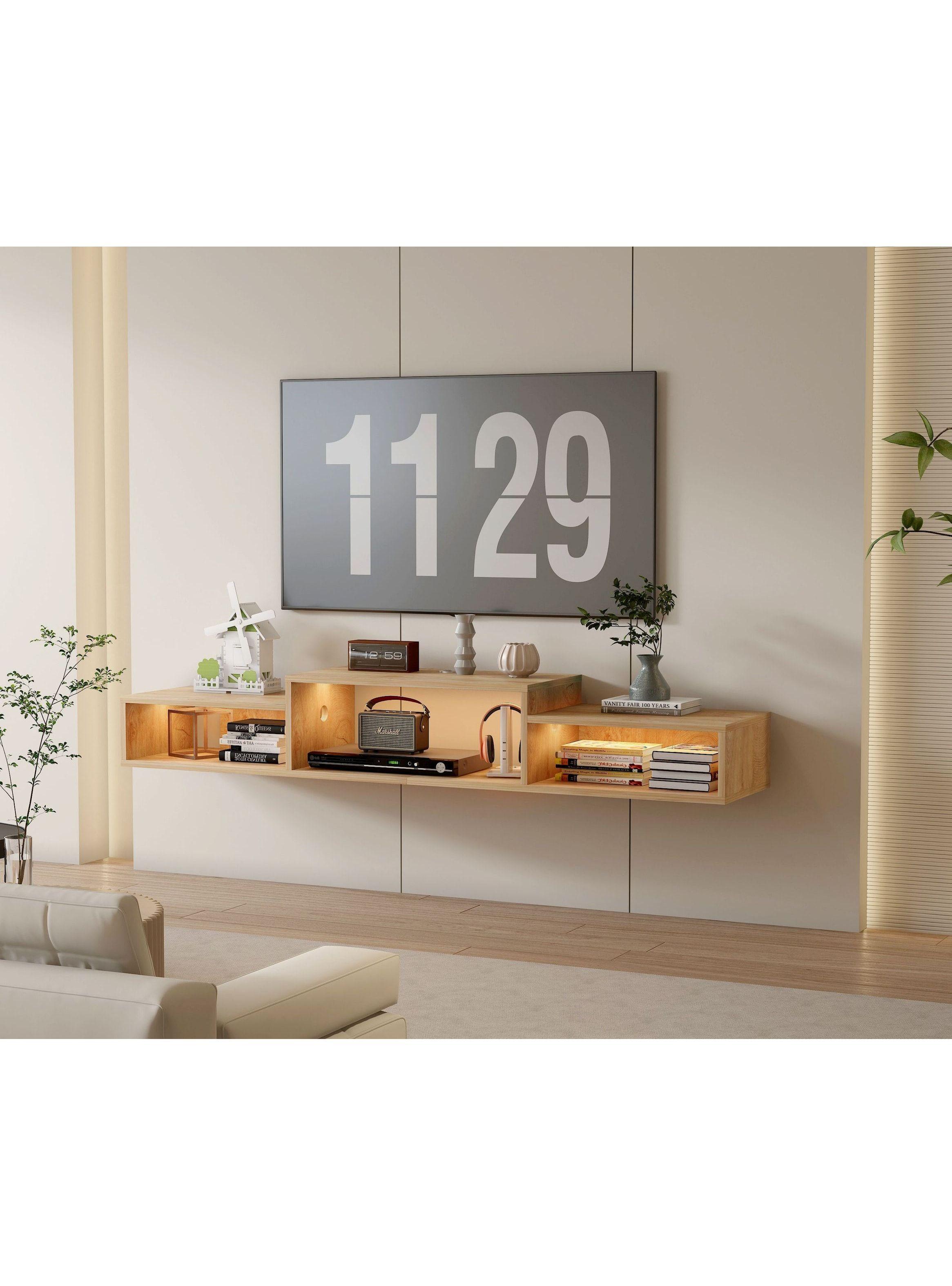 Rack Tv Flotante 150x28x16cm Con Luz Variable Y Enchufe Negro-0