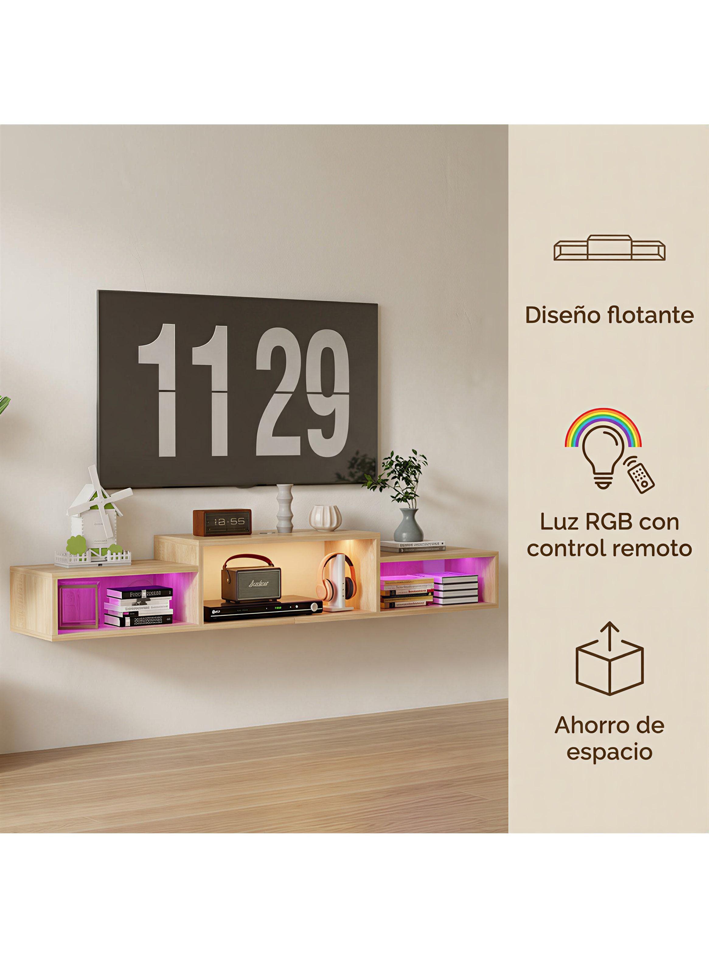 Rack Tv Flotante 150x28x16cm Con Luz Variable Y Enchufe Negro-2