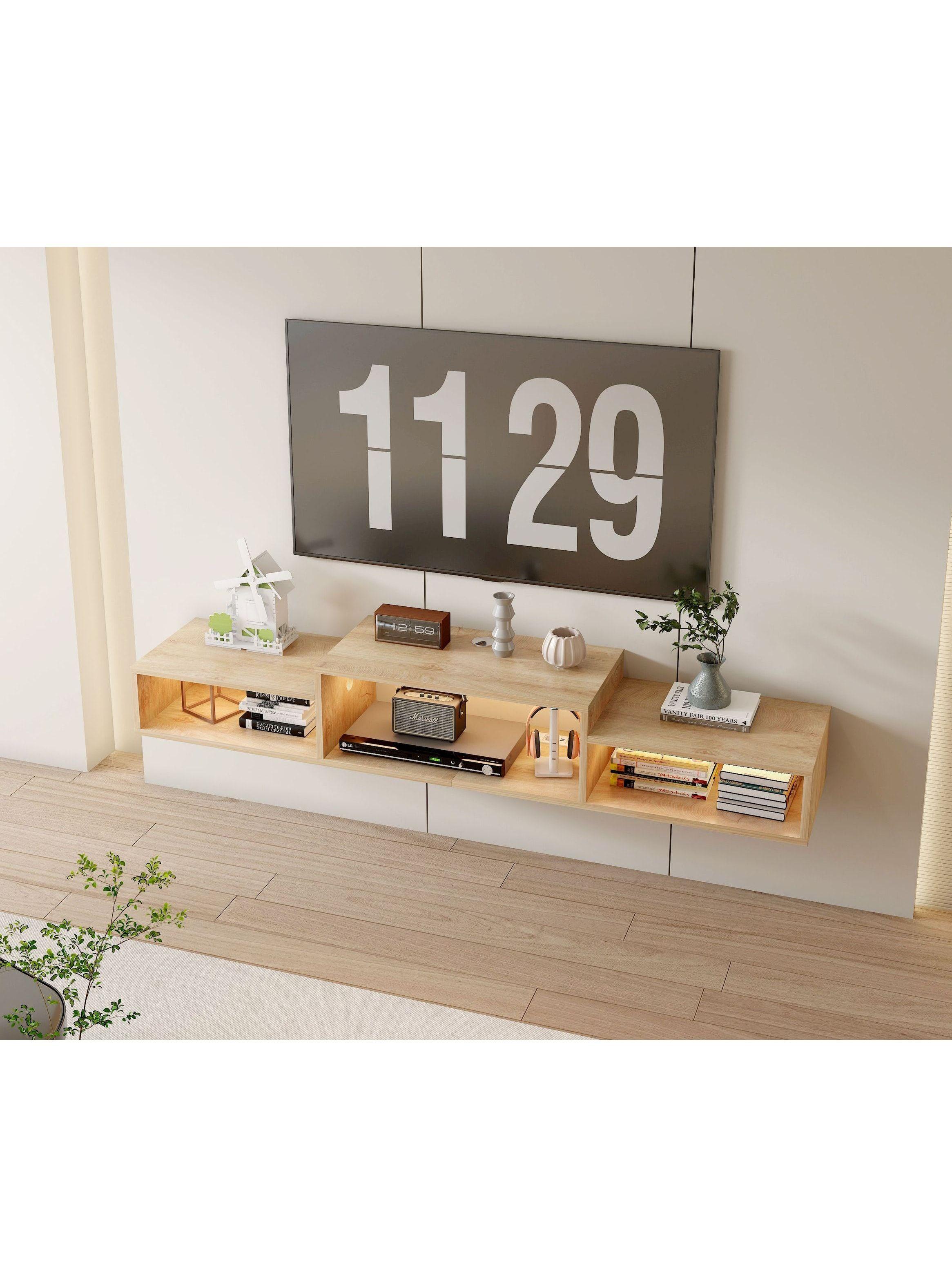 Rack Tv Flotante 150x28x16cm Con Luz Variable Y Enchufe Negro-8