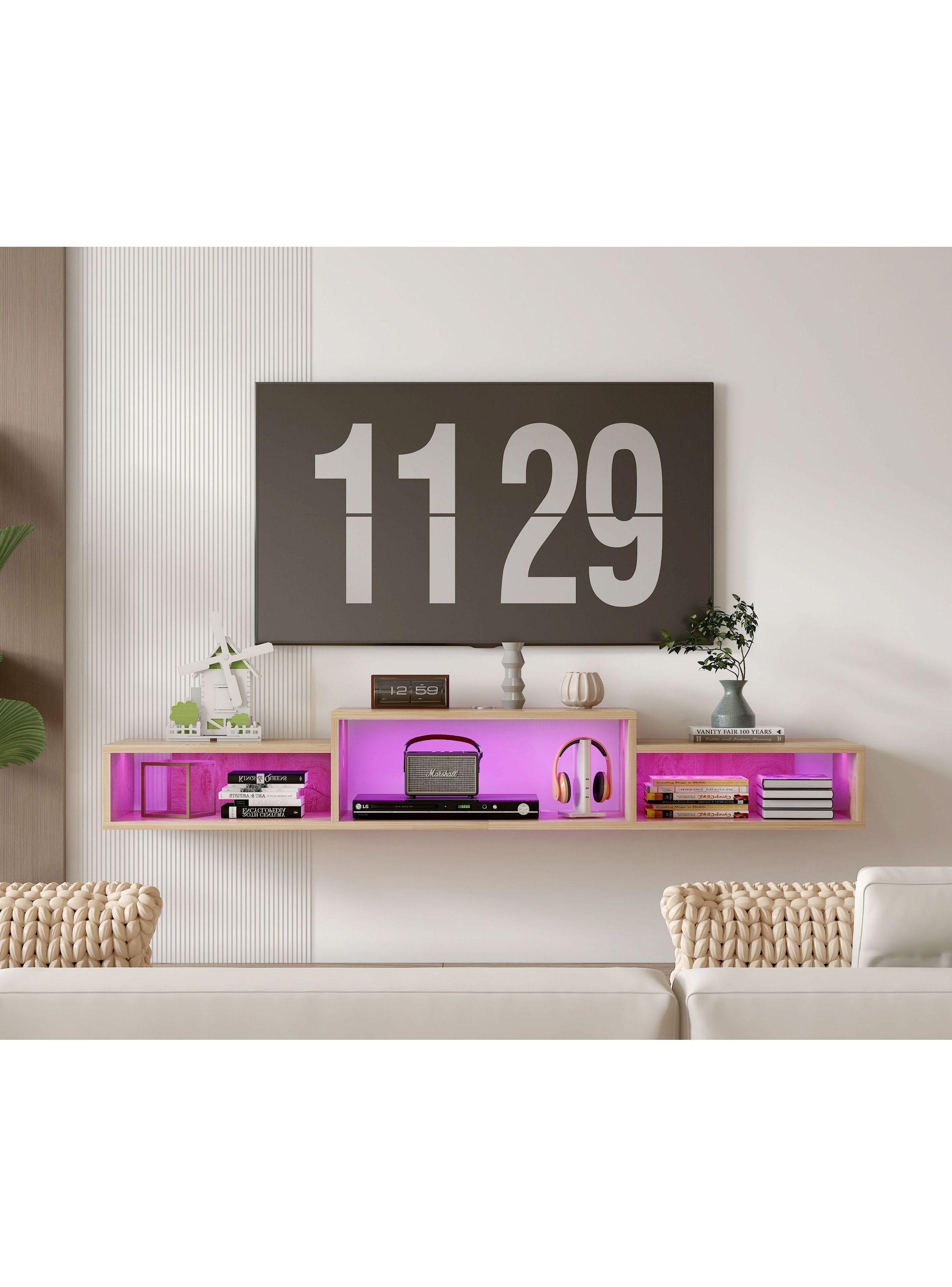 Rack Tv Flotante 150x28x16cm Con Luz Variable Y Enchufe Negro-9