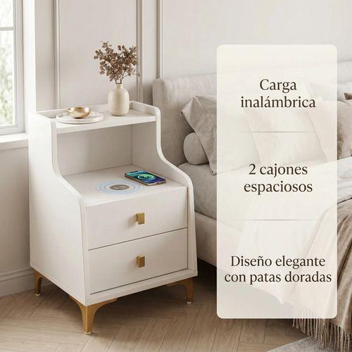Velador 2 Niveles Con Cargador Inalambrico 40*34*58 Homer-1