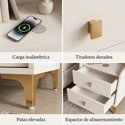 Velador 2 Niveles Con Cargador Inalambrico 40*34*58 Homer-3