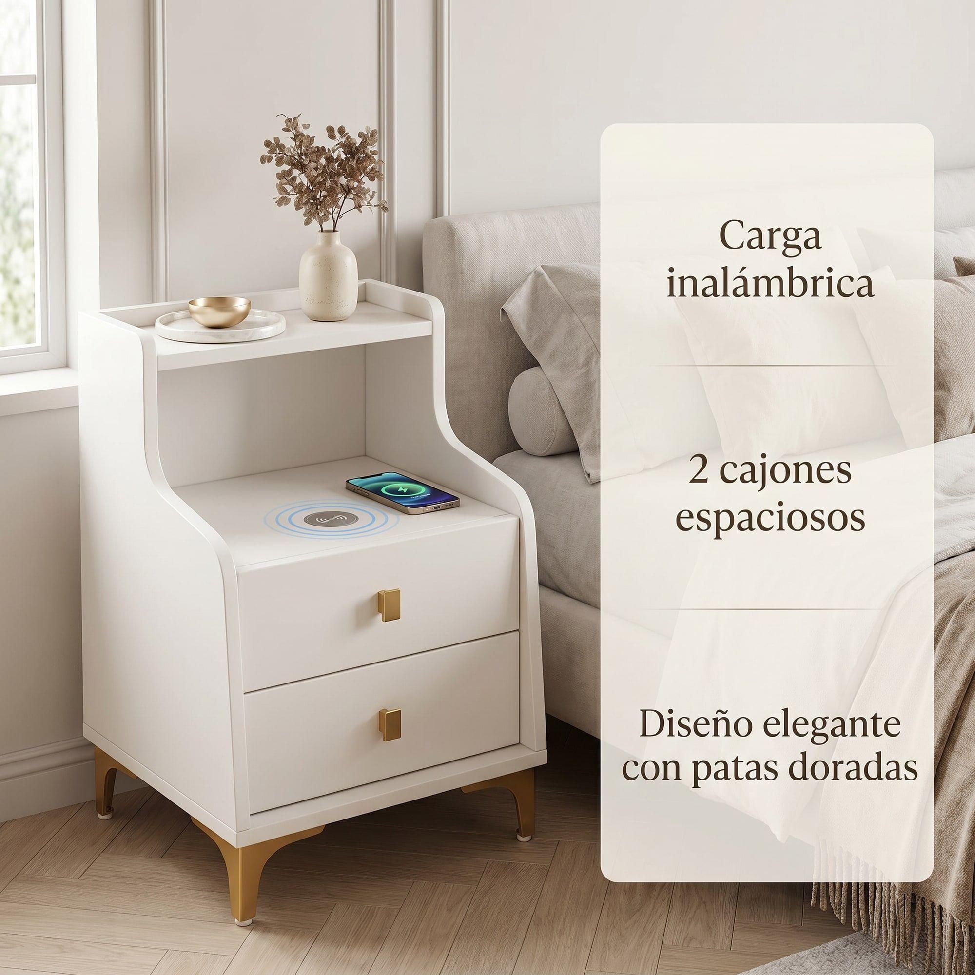 Velador 2 Niveles Con Cargador Inalambrico 40*34*58 Homer-1